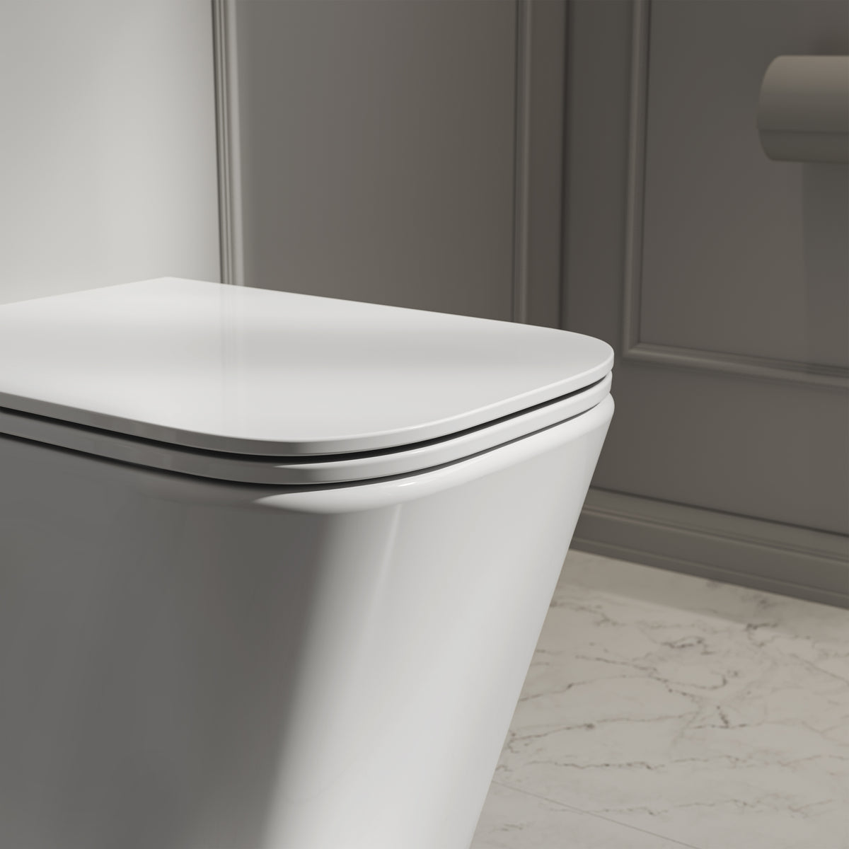Arlo Polished White Back To Wall Rimless Toilet with Concealed Cistern & Brushed Gold Flush Plate