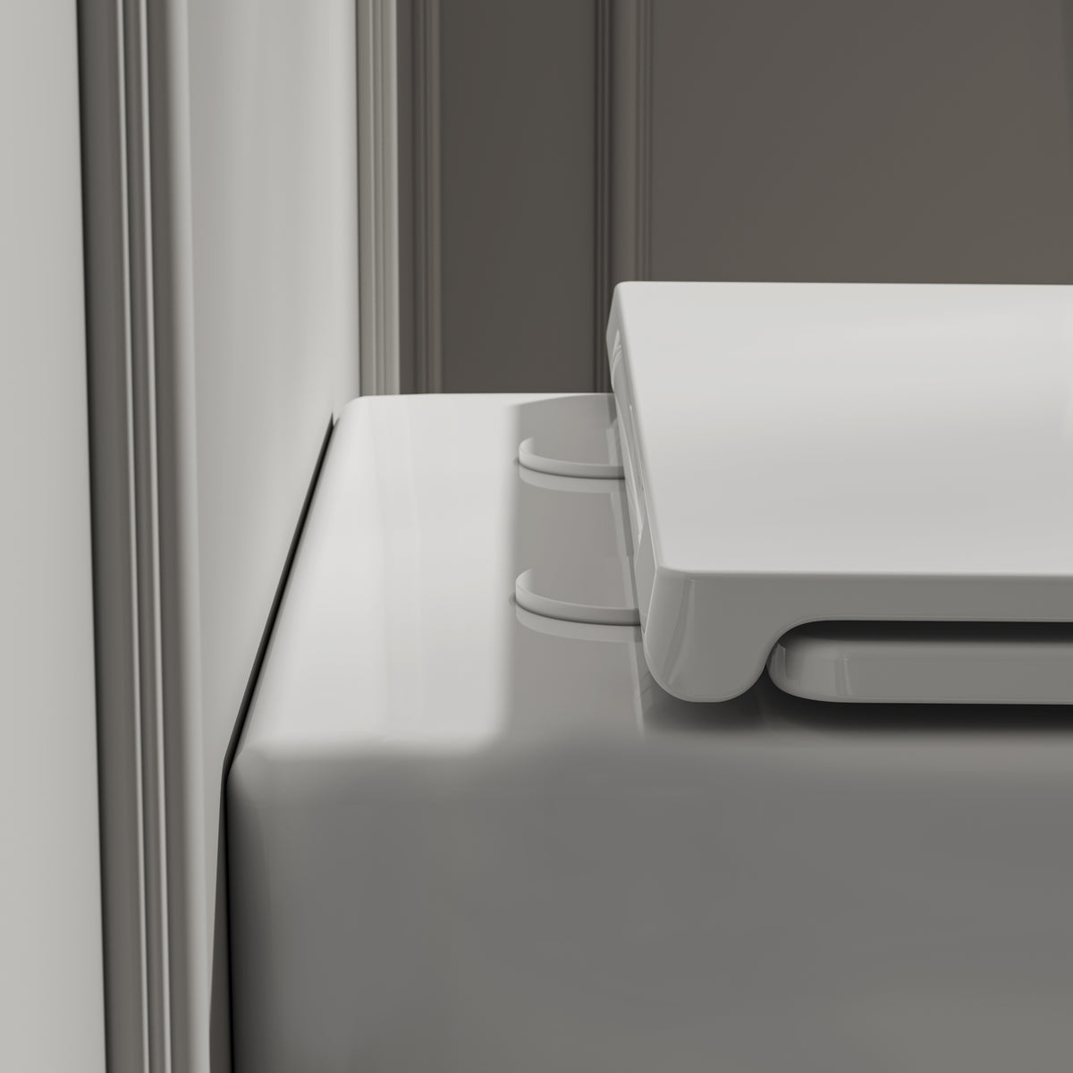 Arlo Polished White Back To Wall Rimless Toilet with Concealed Cistern & Brushed Gold Flush Plate