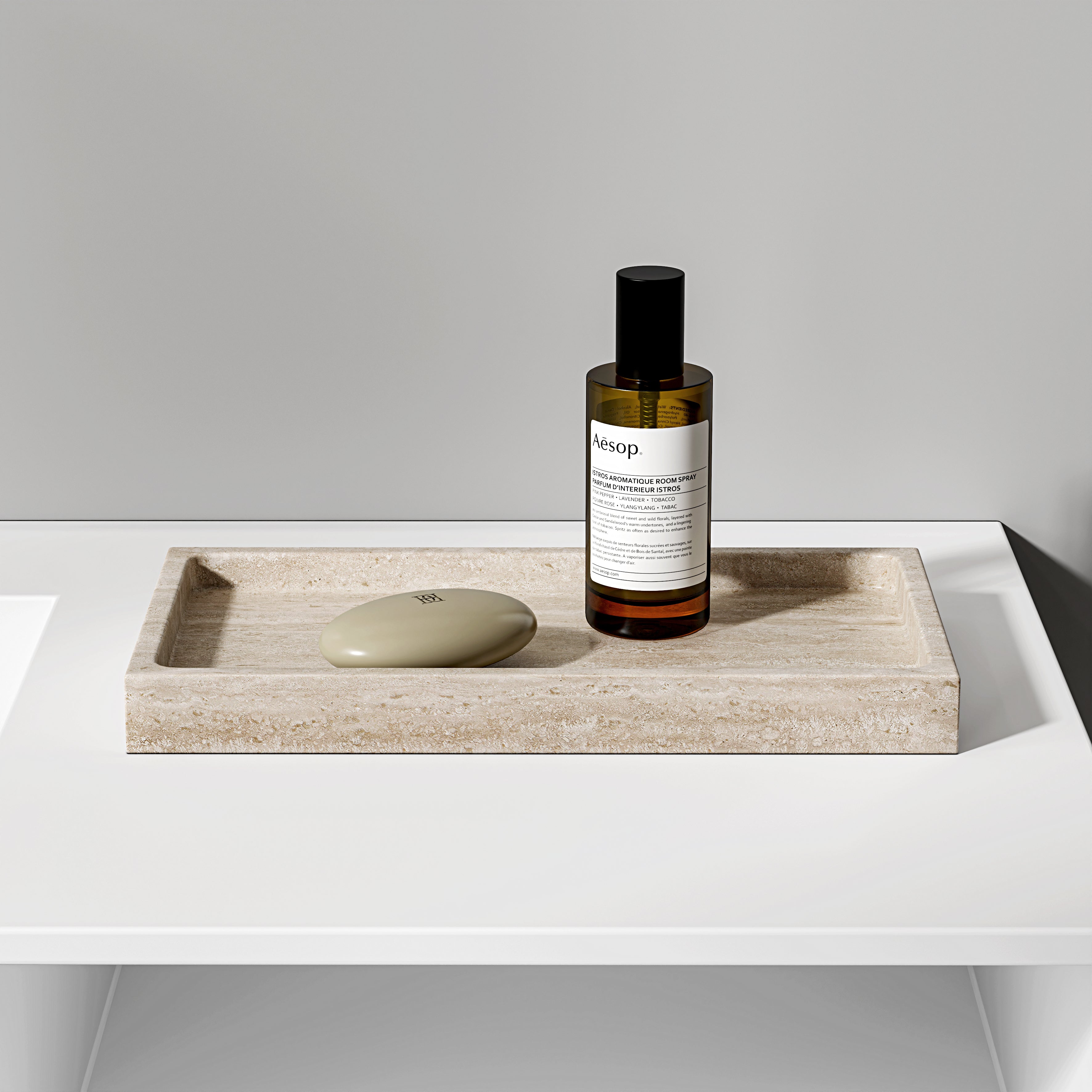 Aurelia Travertine Marble Rectangular Tray