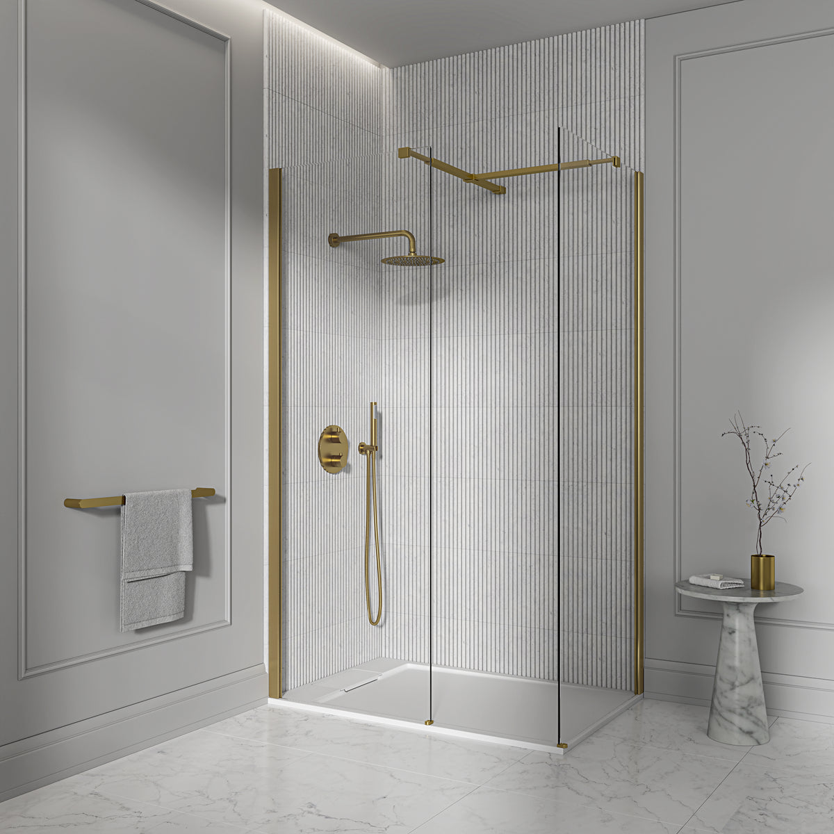 Avant Complete Walk in Shower Enclosure Brushed Gold - Kit B