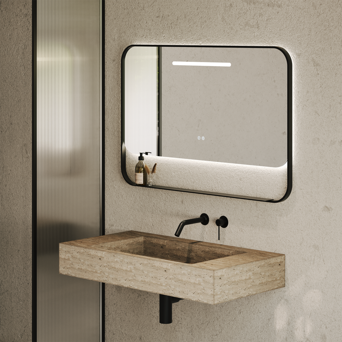 Balham Matte Black Mirror With Natural White LED Light and Demister 1200mm