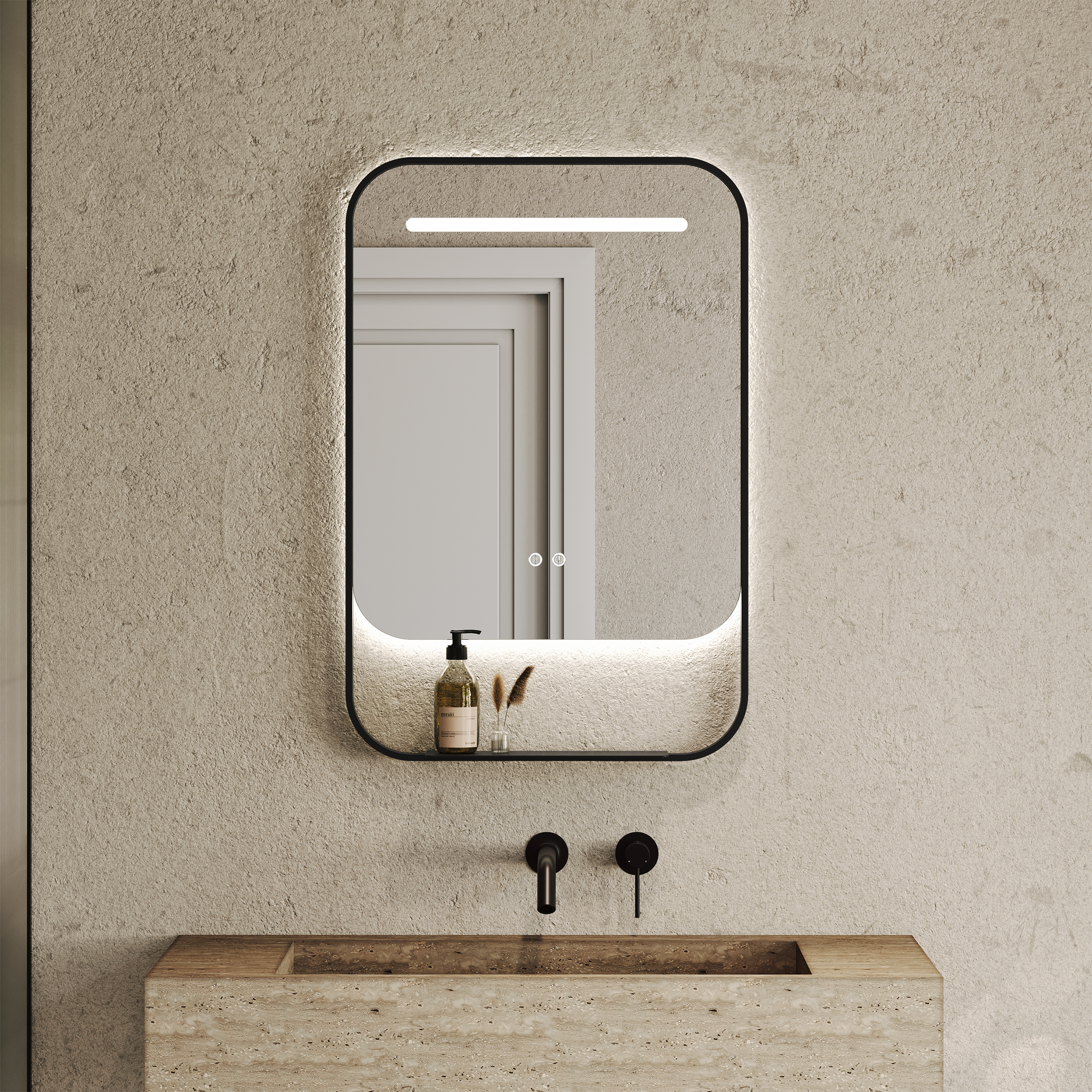 Balham Matte Black Mirror With Natural White LED Light and Demister 600mm