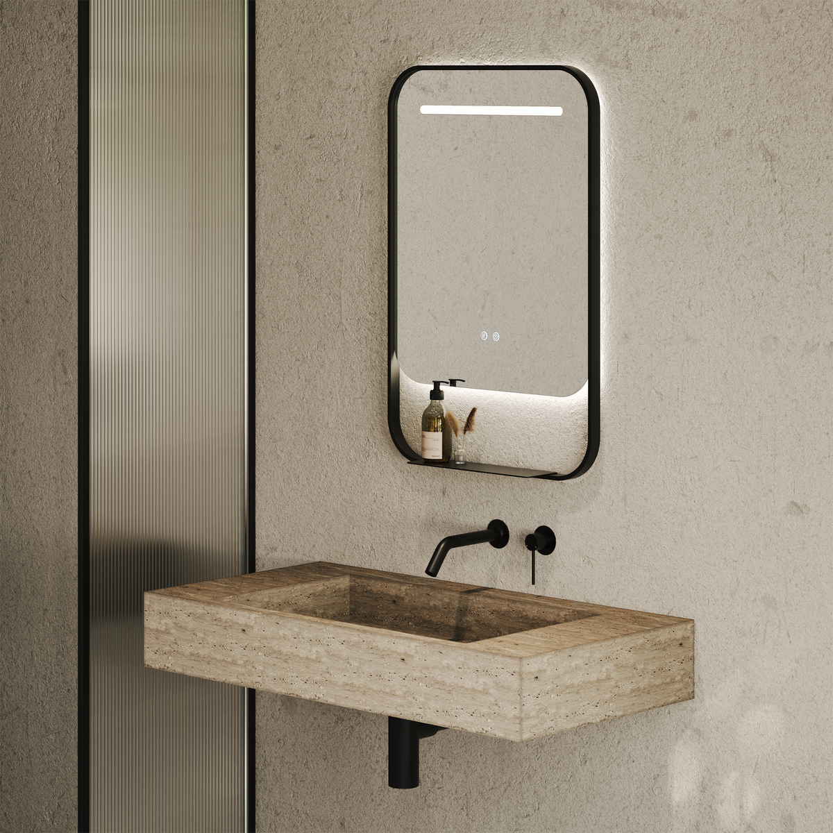 Balham Matte Black Mirror With Natural White LED Light and Demister 600mm