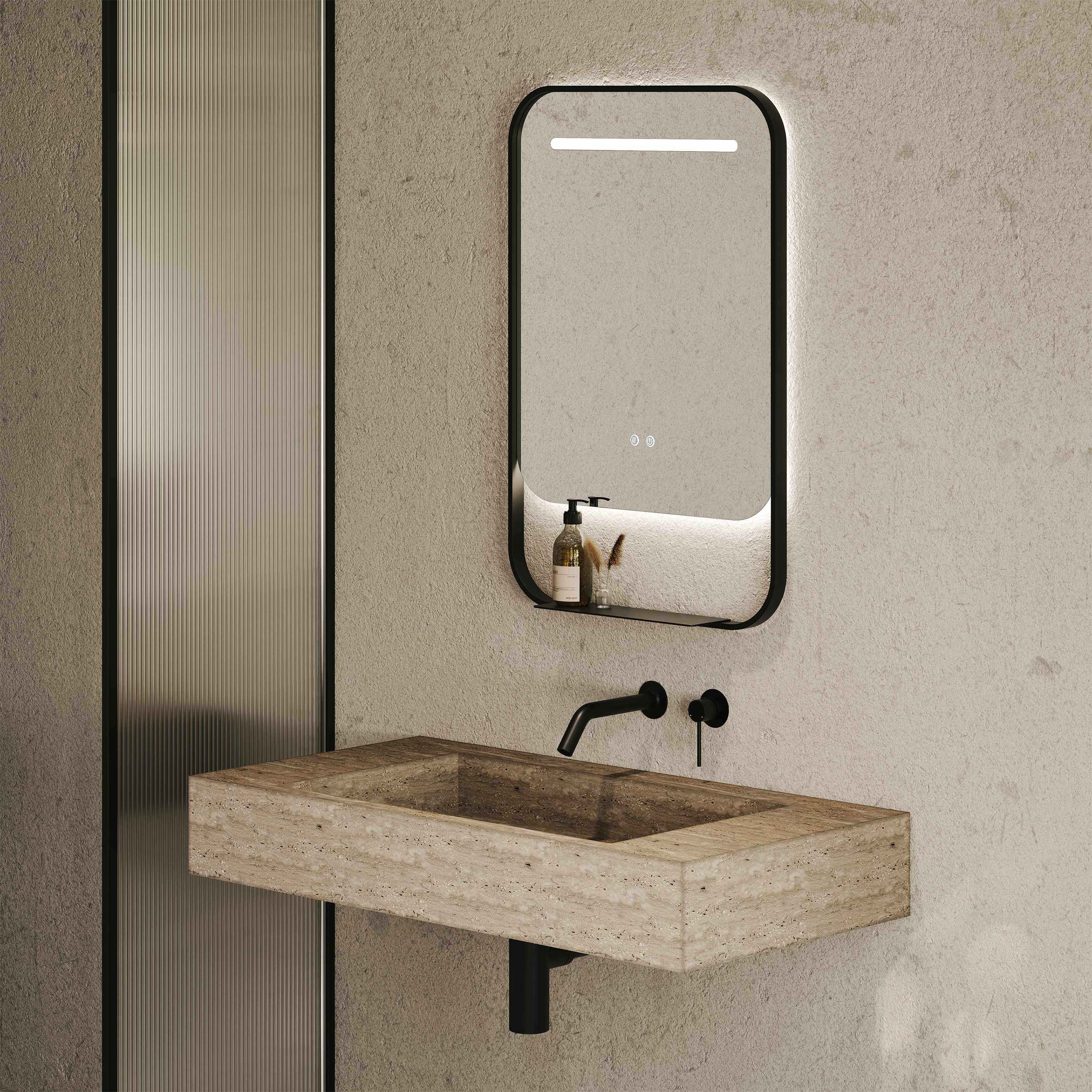 Balham Matte Black Mirror With Natural White LED Light and Demister 600mm