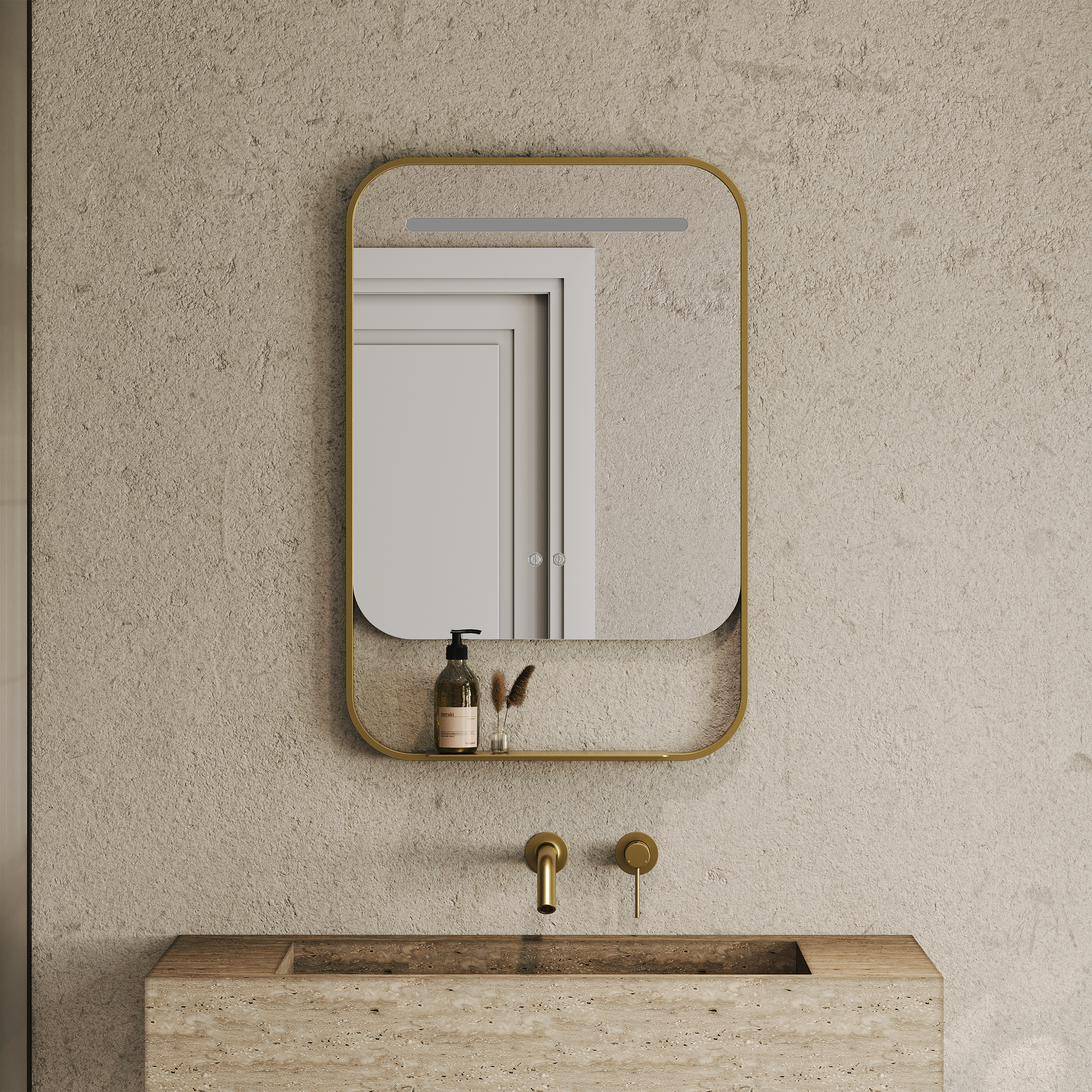Balham Brushed Gold Mirror With Natural White LED Light and Demister 600mm