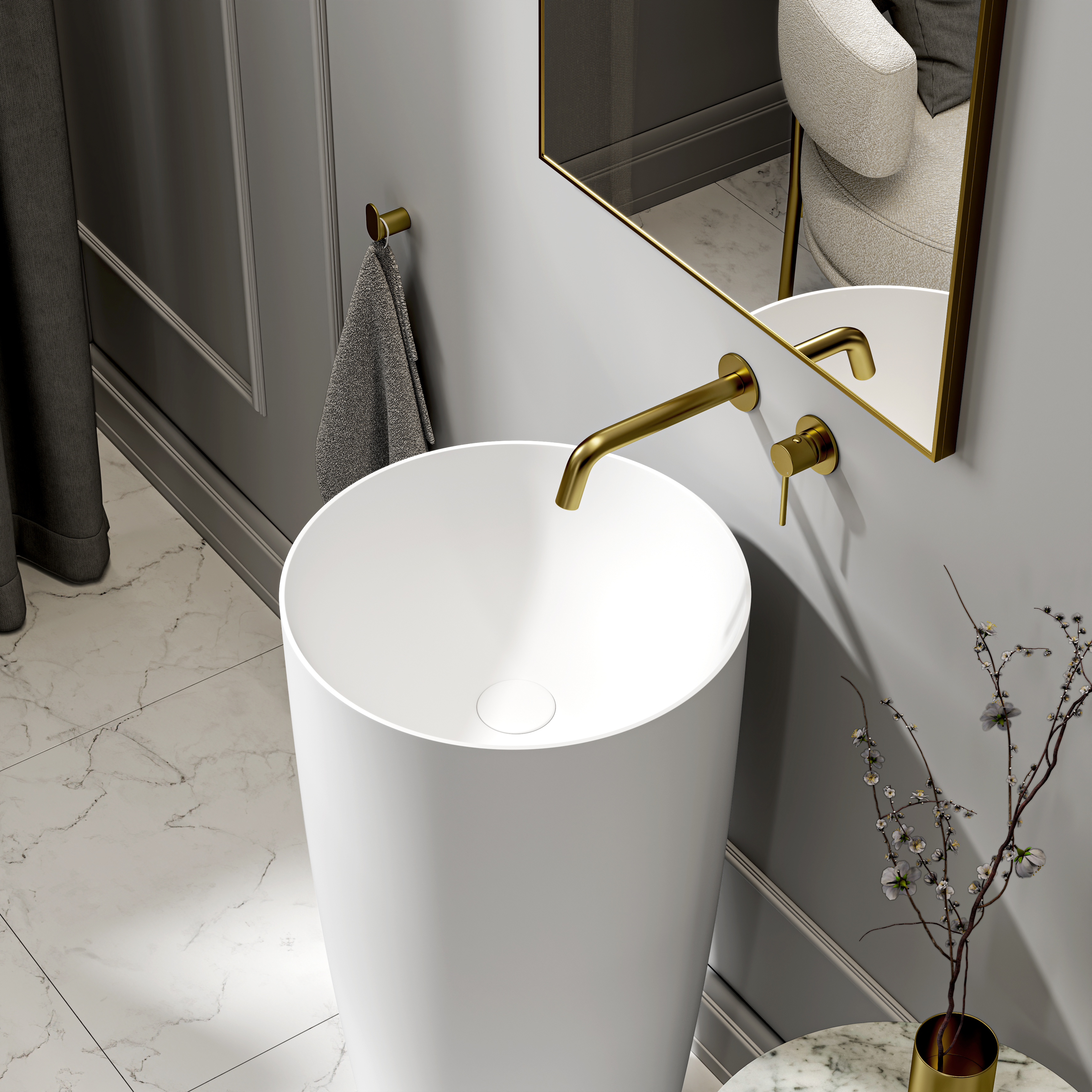 Ashford Freestanding White Stone Basin 450mm