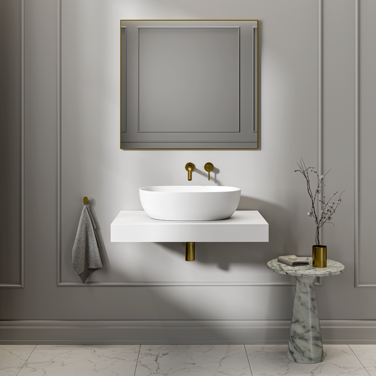 Bromley Countertop Stone Basin 560mm White
