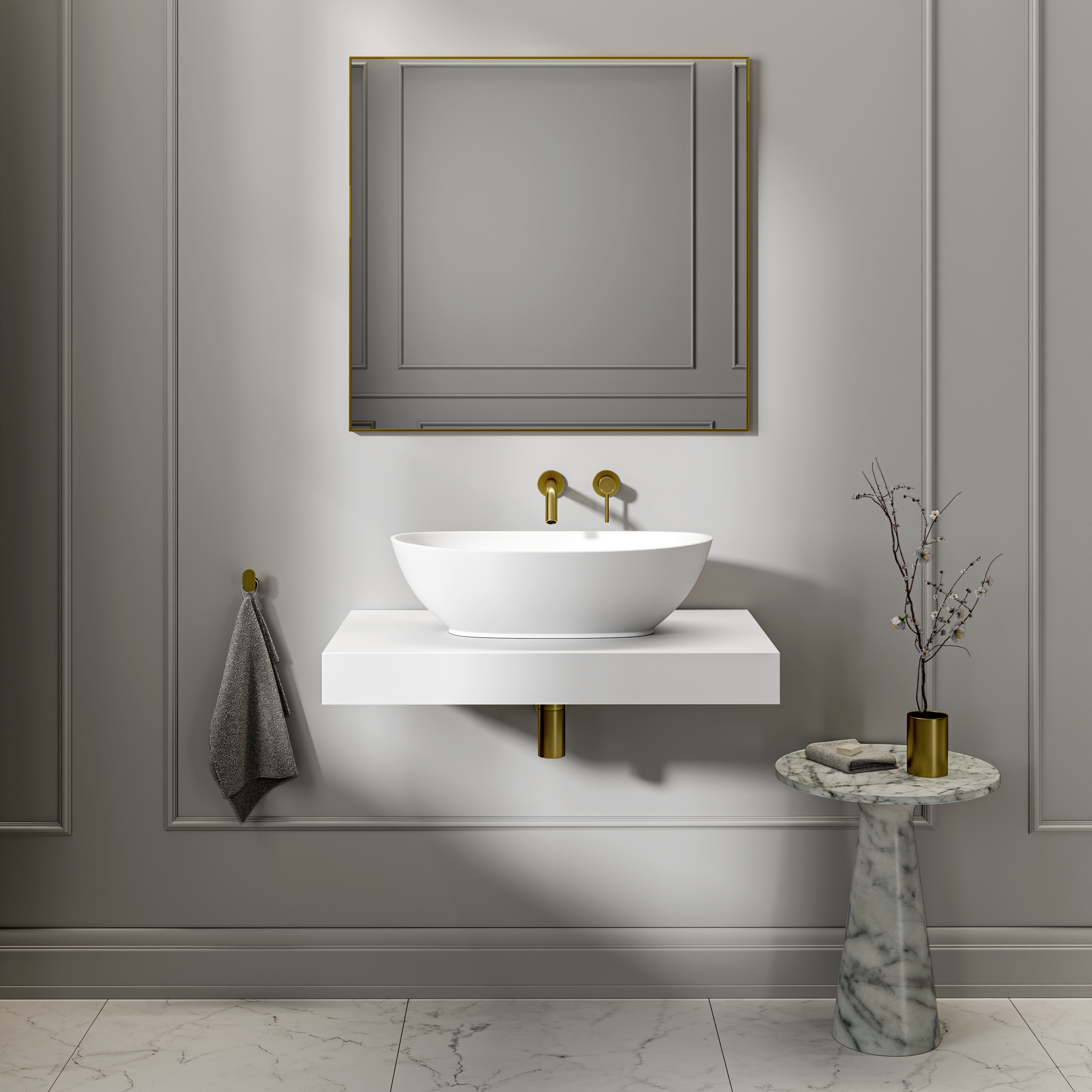 Burton Countertop Stone Basin 625mm White
