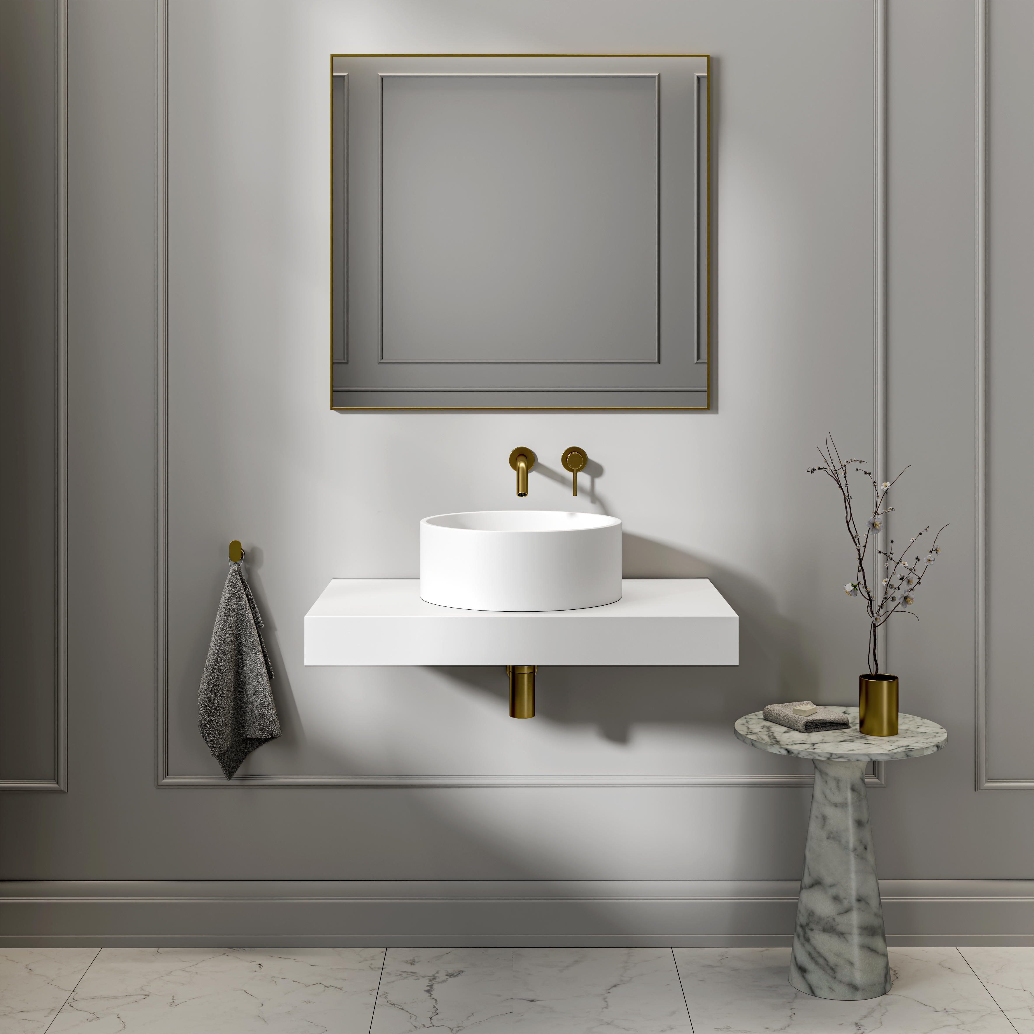 Hague Countertop White Stone Basin 400mm
