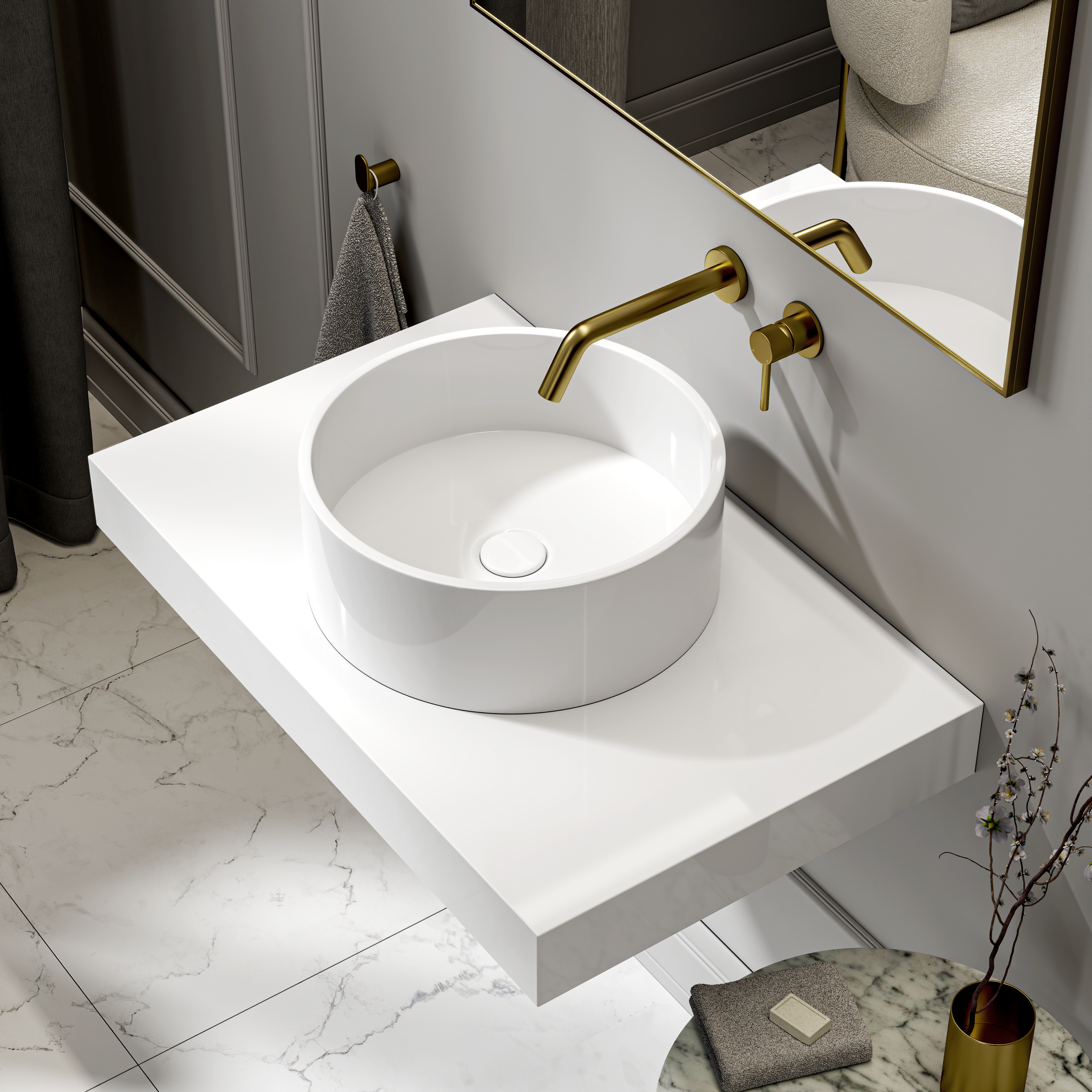 Hague Countertop White Stone Basin 400mm