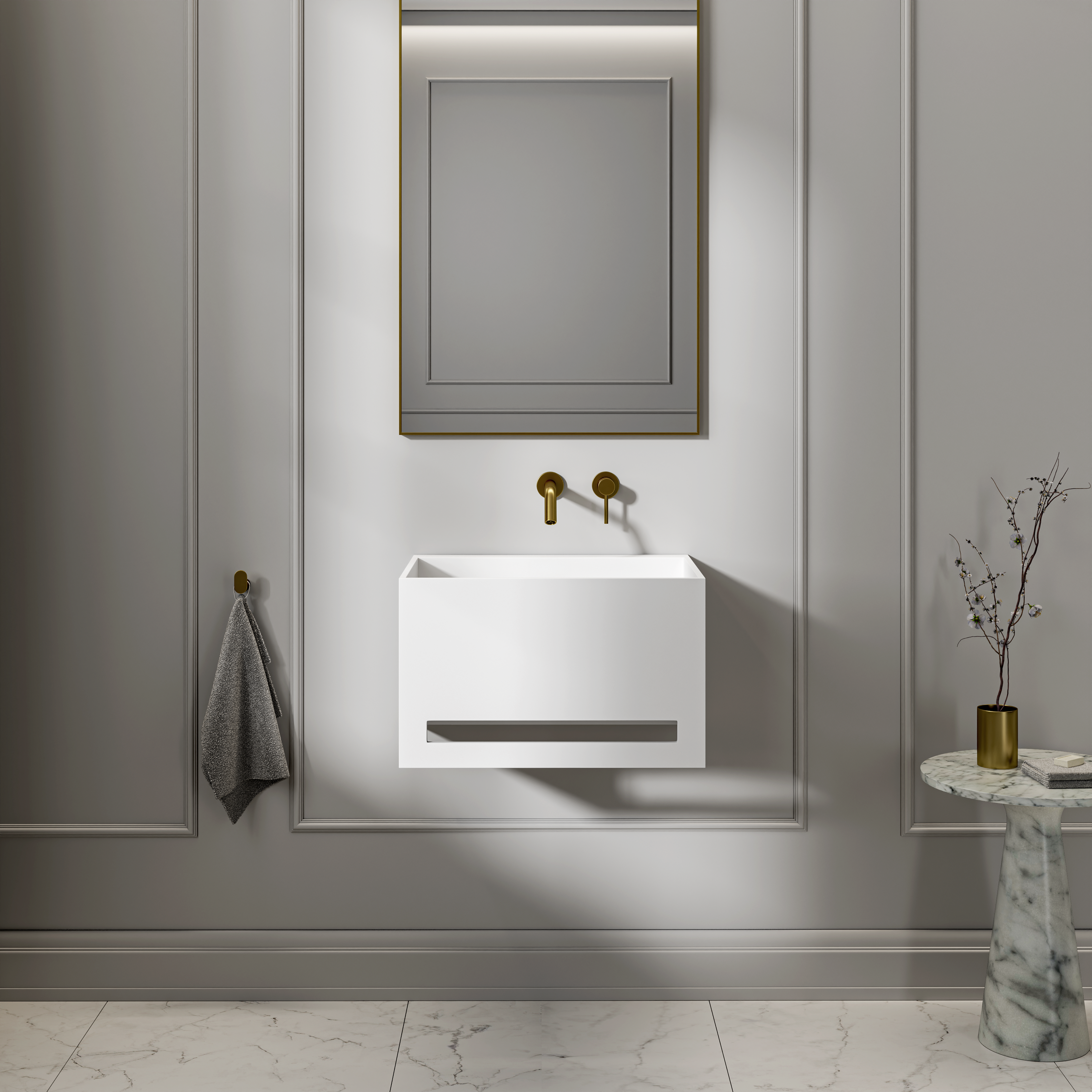 Kirkby Stone Basin Matte White 550mm