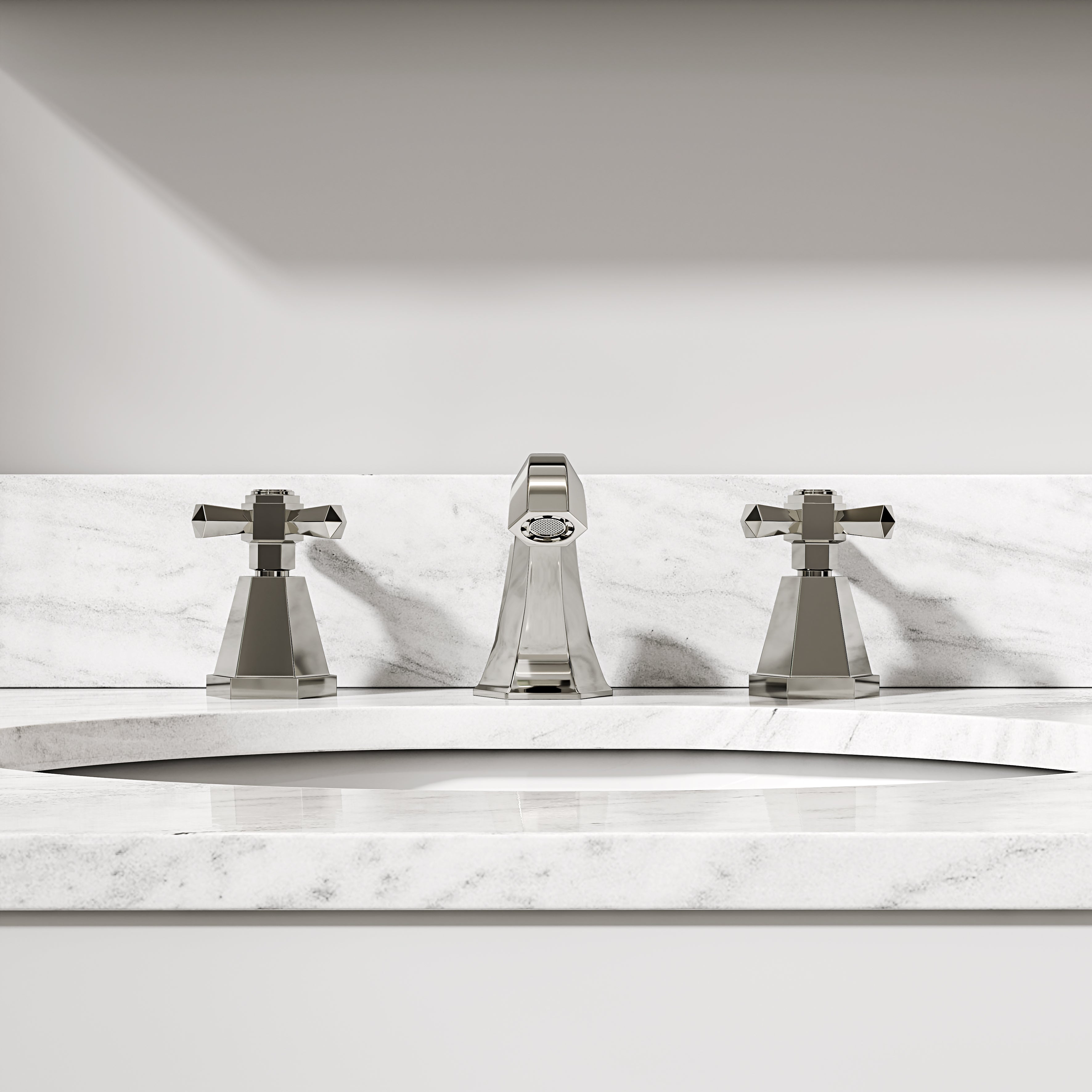 Arlington Polished Nickel Deck Mounted 3 hole Basin Mixer Tap