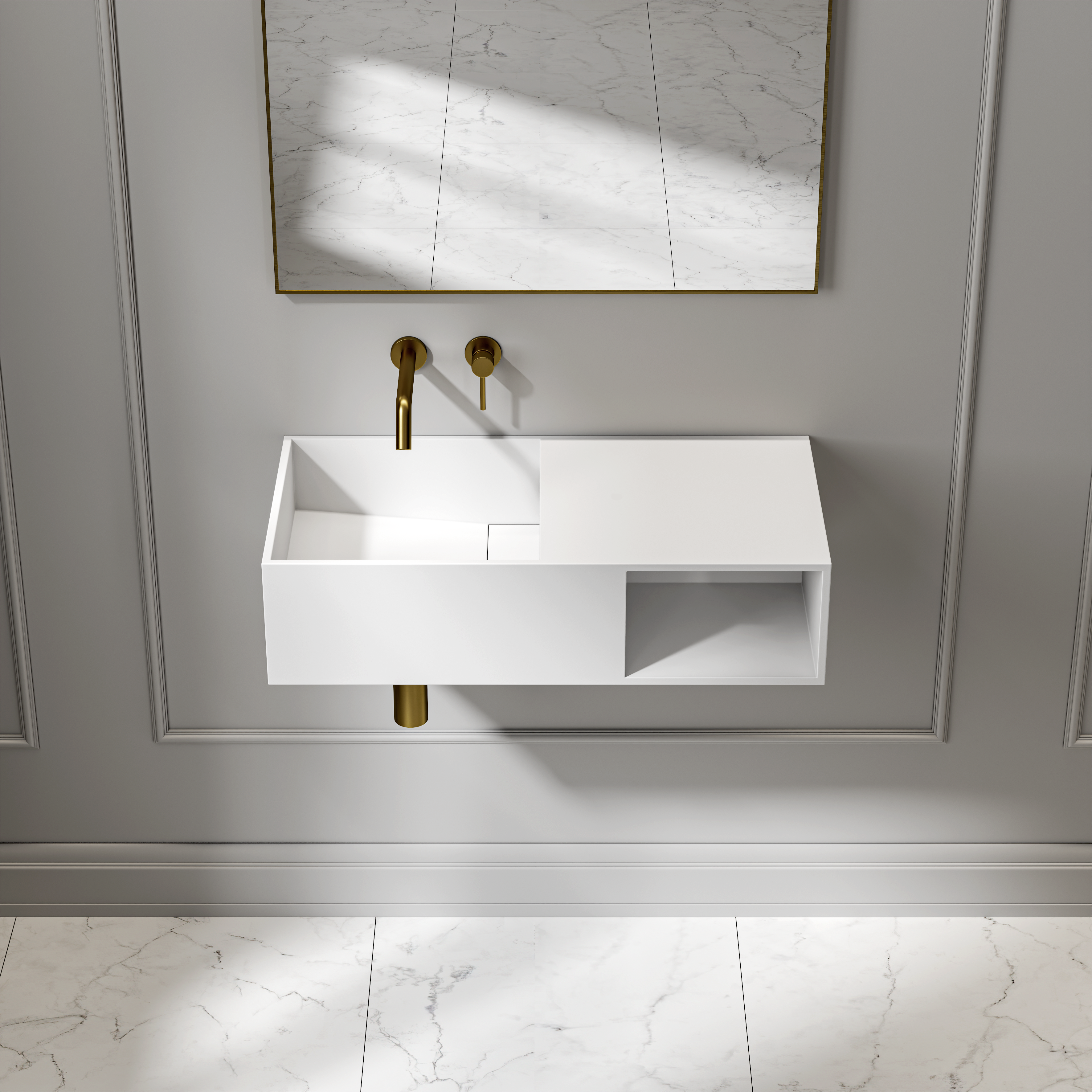 Riviera Stone Basin Matte White 800mm