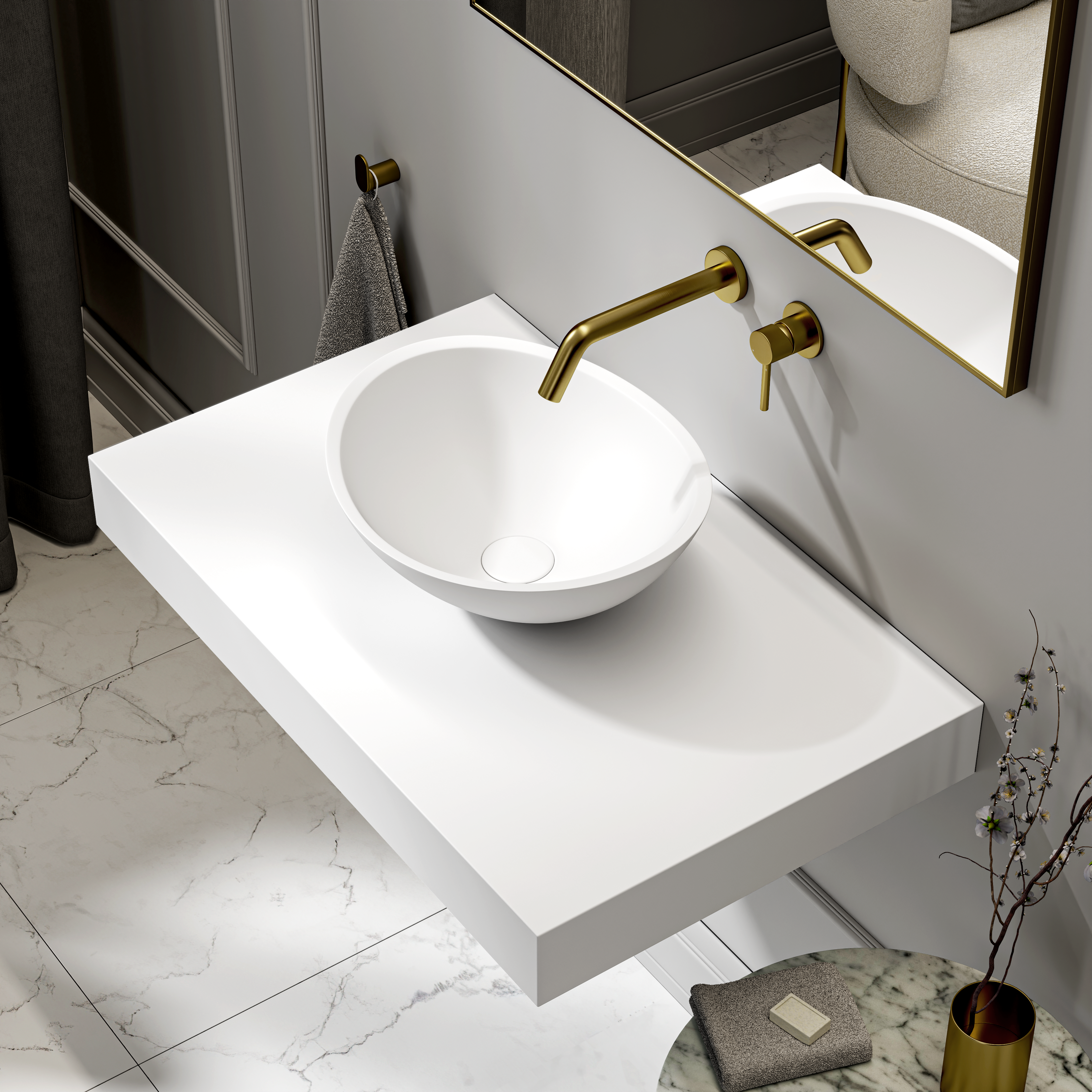 Sloane Countertop Stone Basin 420mm White