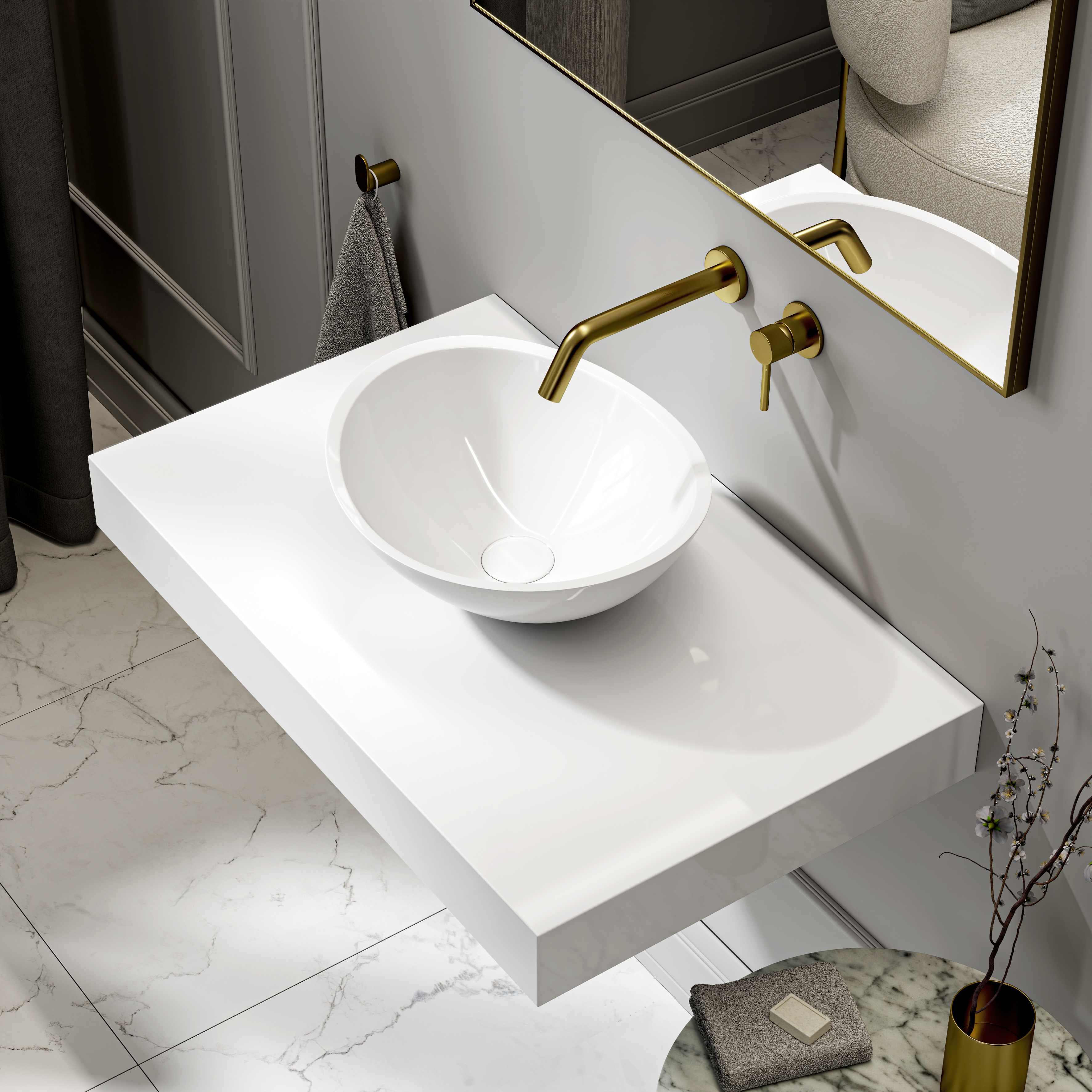 Sloane Countertop Stone Basin 420mm White