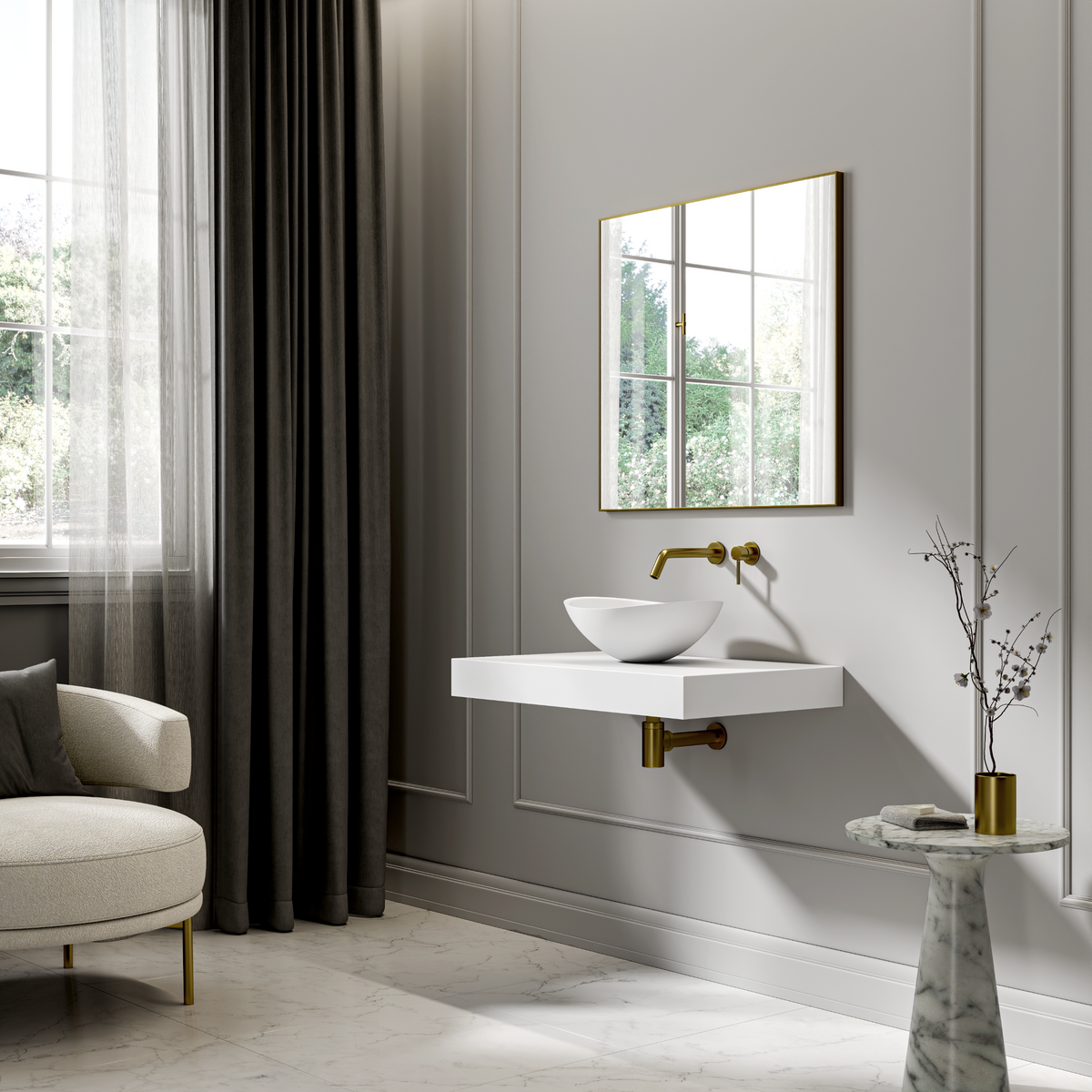 Sloane Countertop Stone Basin 420mm White
