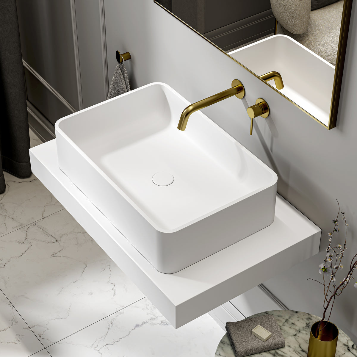 Vogue Countertop Stone Basin 600mm White