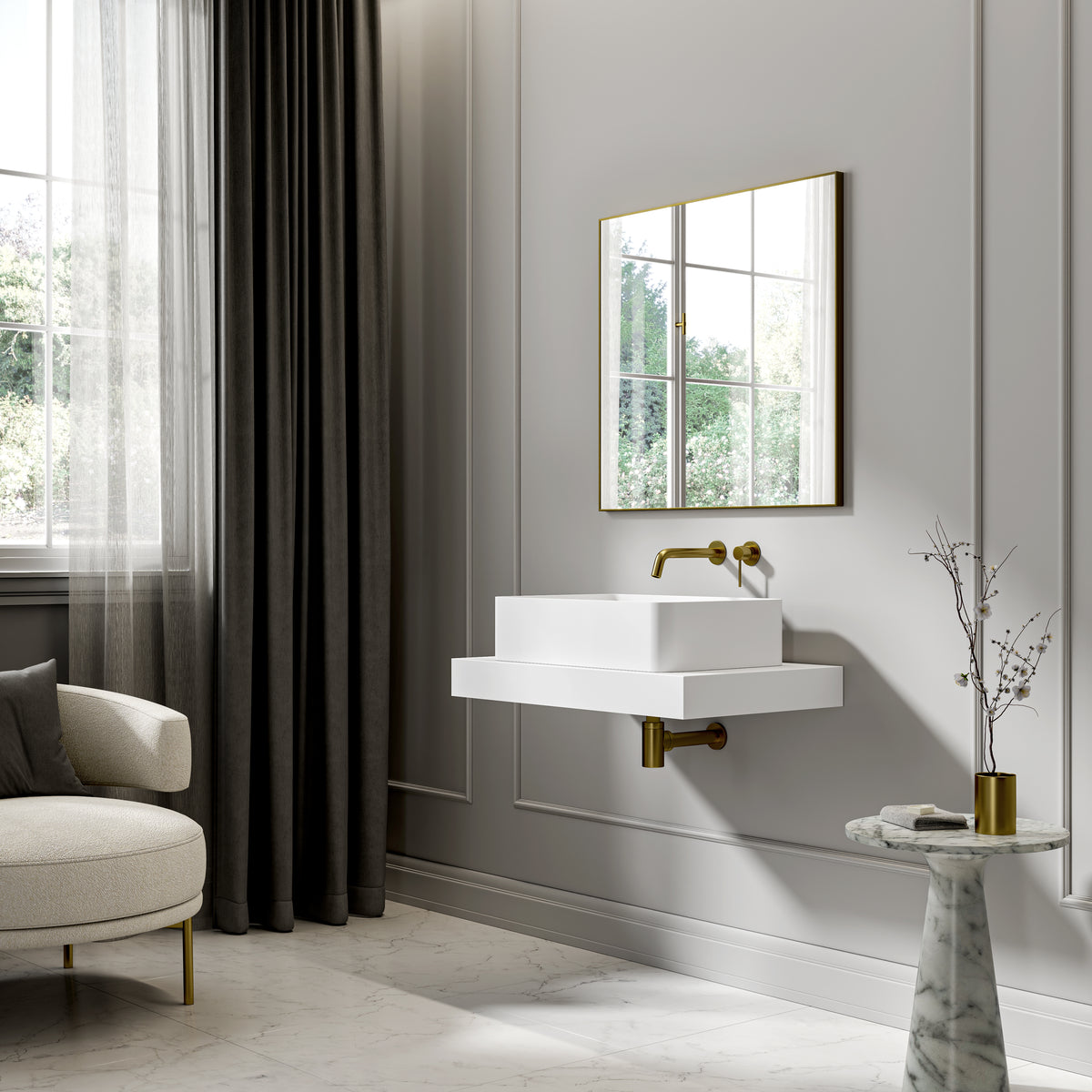 Vogue Countertop Stone Basin 600mm White