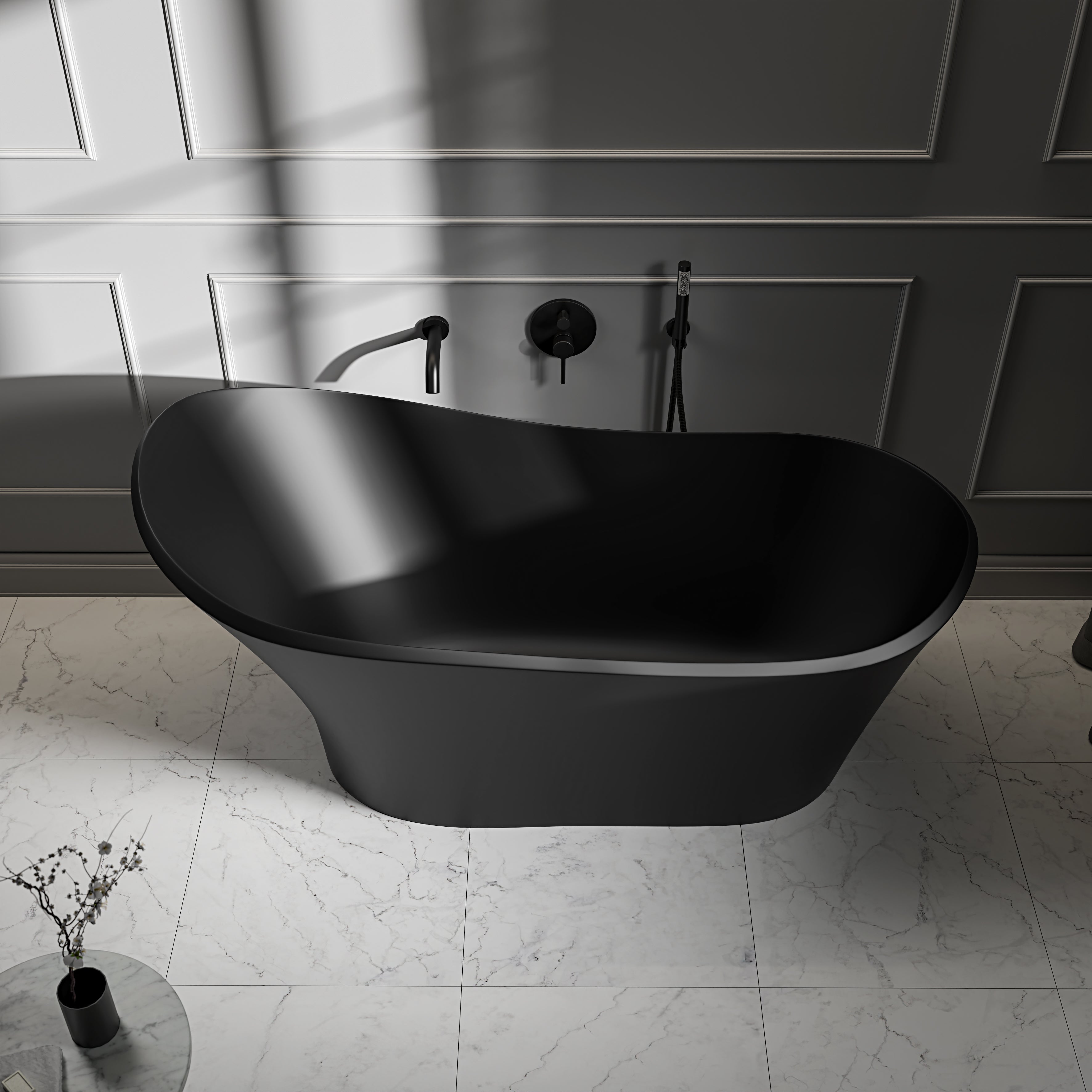 Hudson Freestanding Matte Black Stone Bath 1690mm
