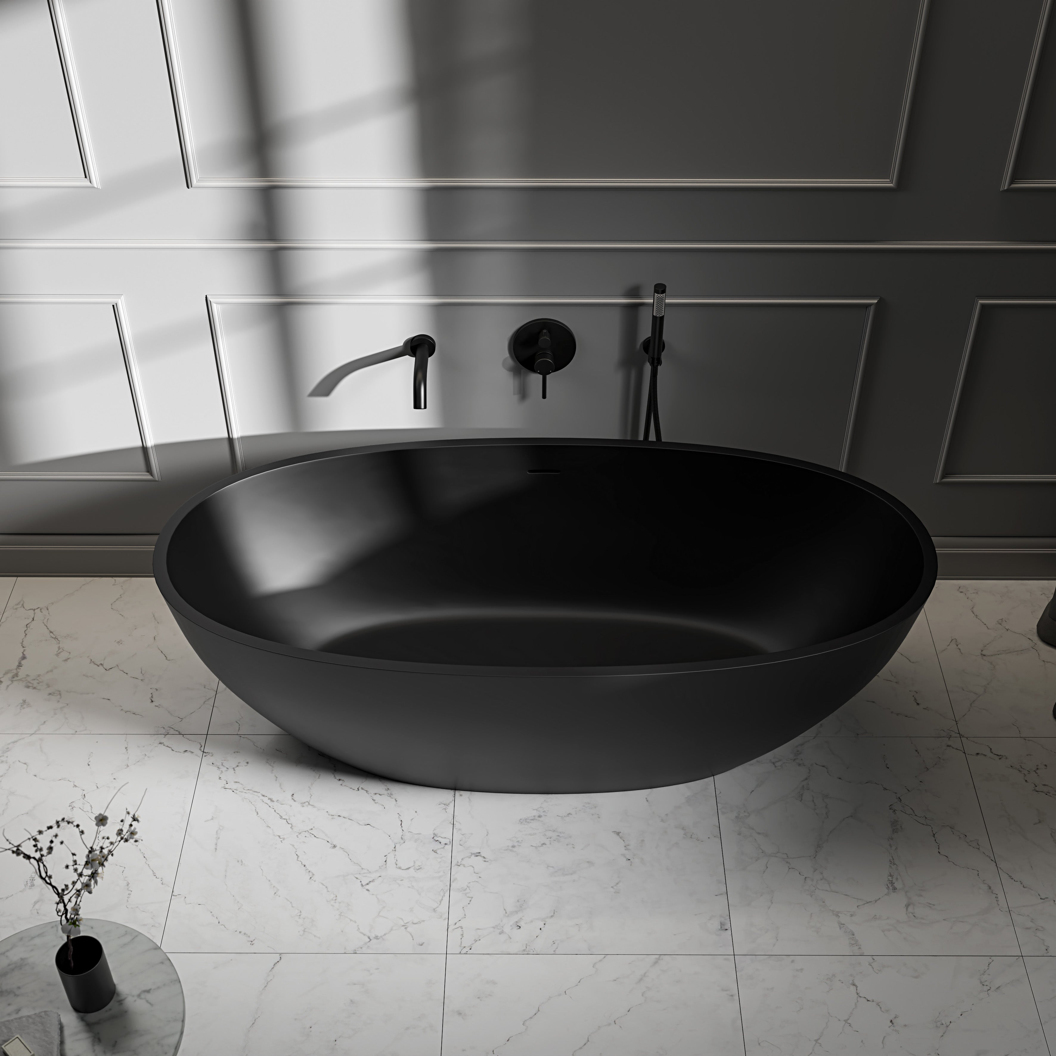 Bromley Freestanding Matte Black Stone Bath 1700mm