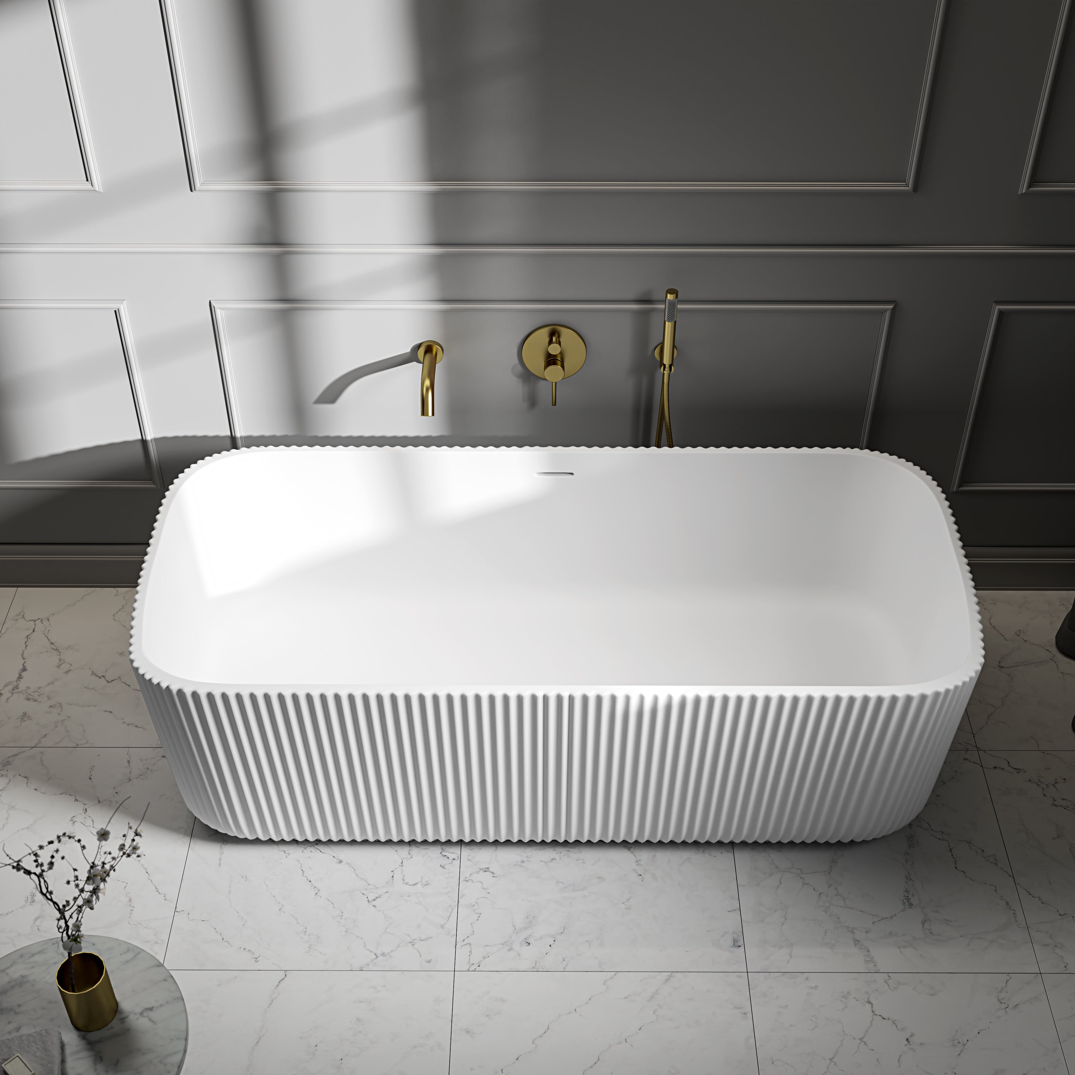 Stamford Freestanding White Fluted Stone Bath 1700mm