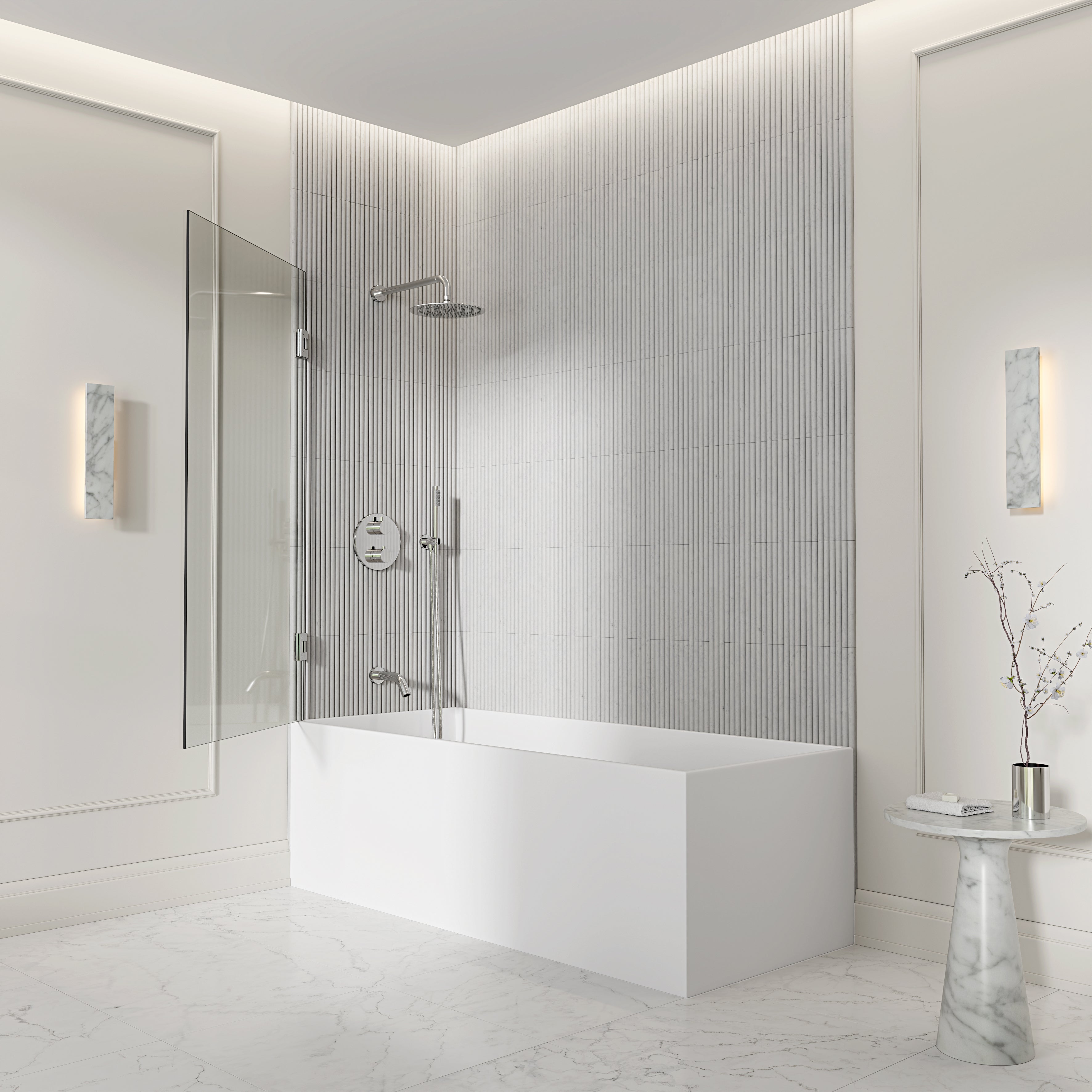 Chilton Frameless Bath Shower Screen 800mm with Chrome Hinge