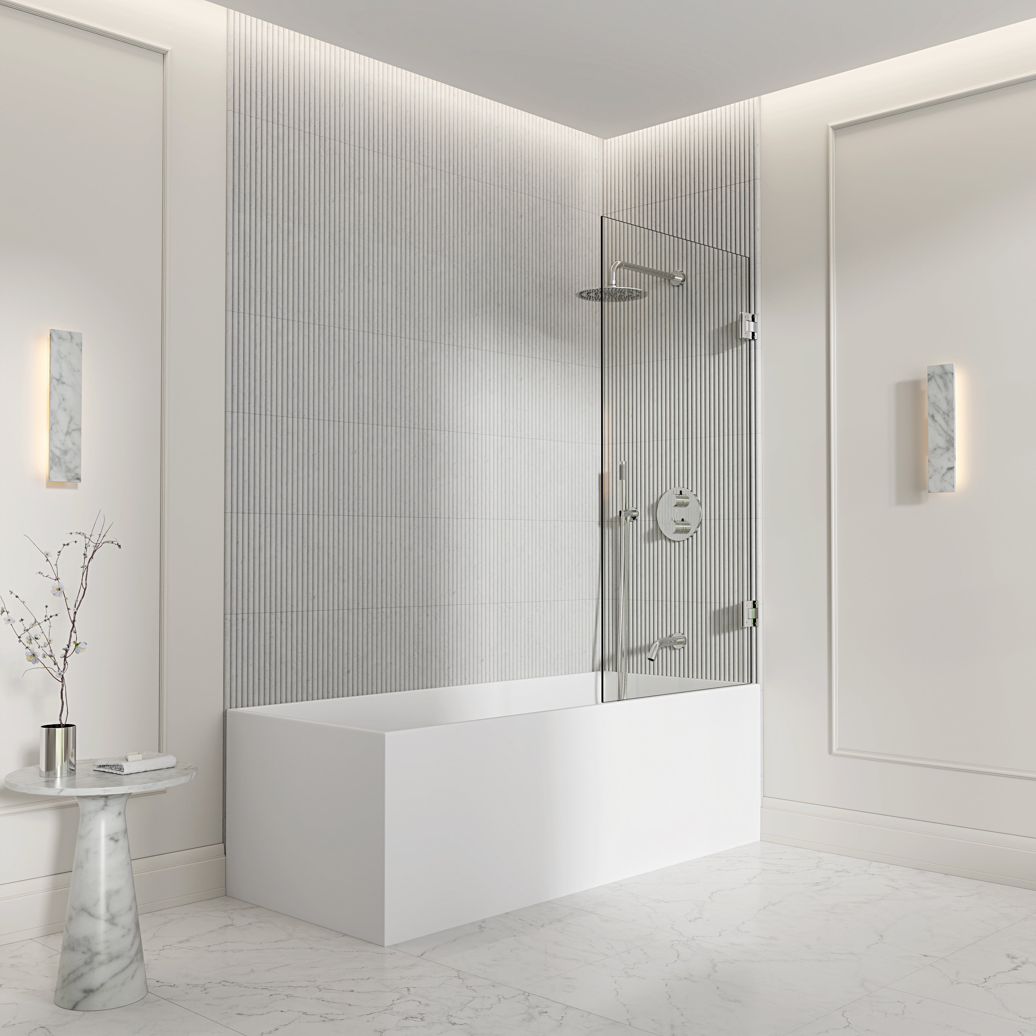 Chilton Frameless Bath Shower Screen 800mm with Chrome Hinge