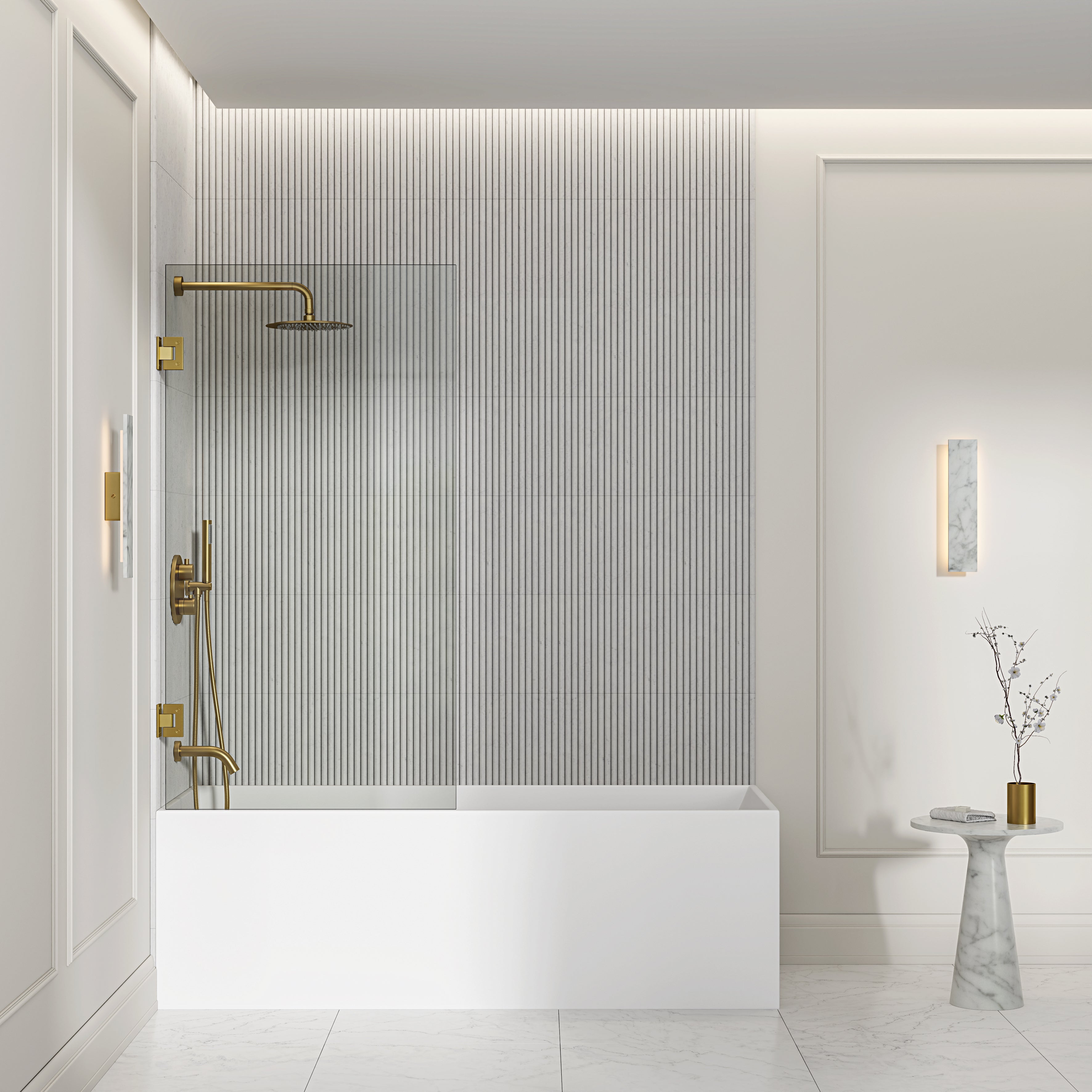 Chilton Frameless Bath Shower Screen 800mm with Brushed Gold Hinge