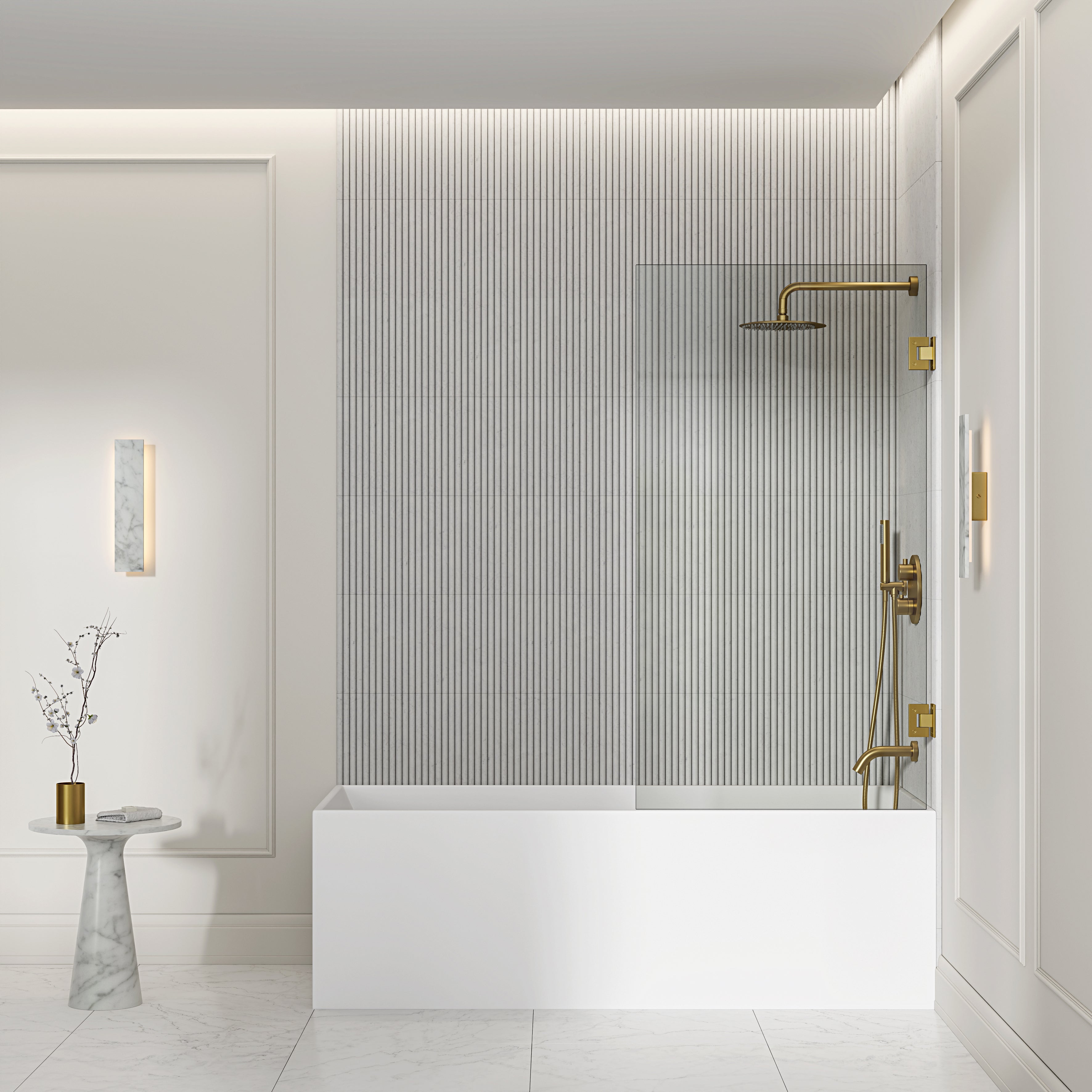 Chilton Frameless Bath Shower Screen 800mm with Brushed Gold Hinge