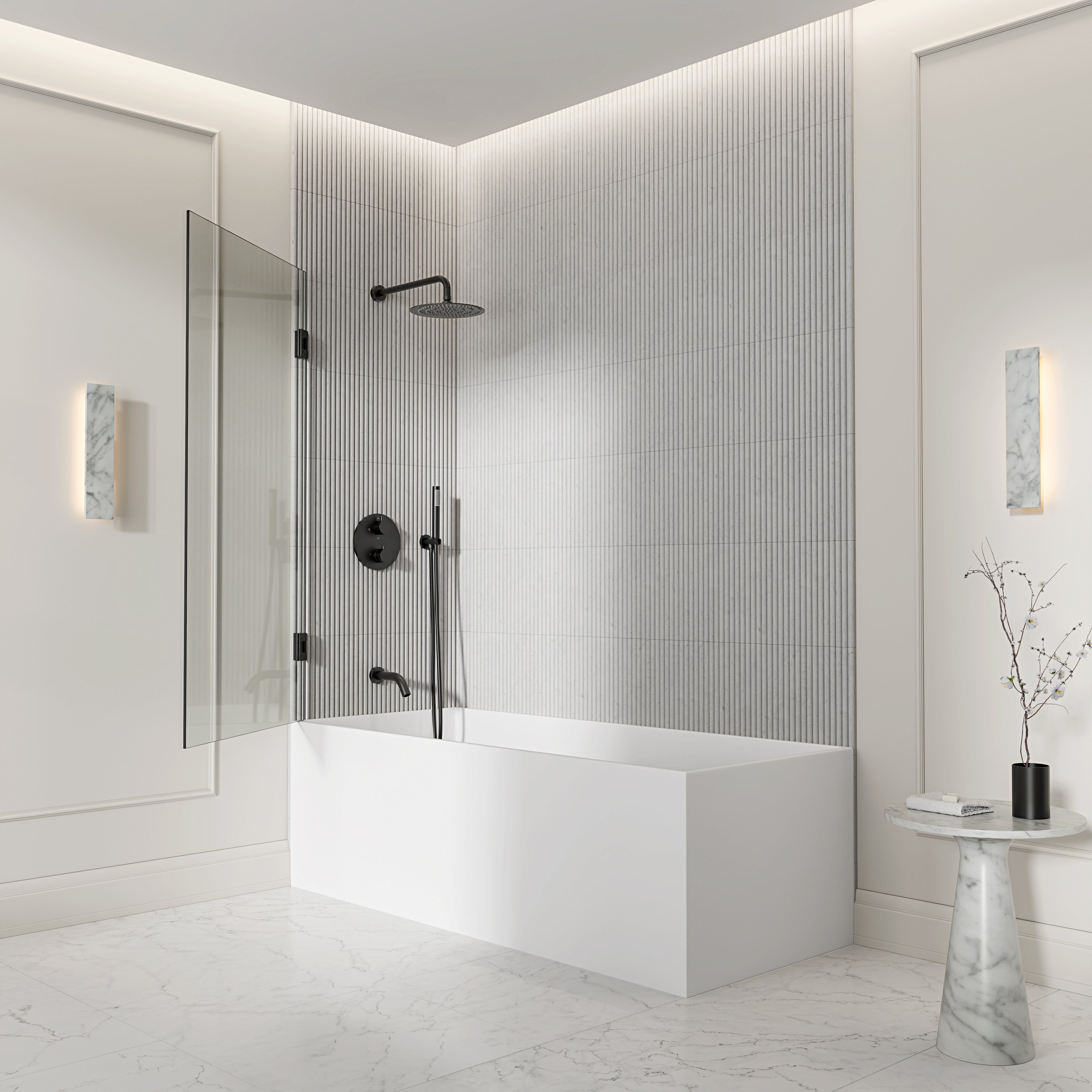 Chilton Frameless Bath Shower Screen 800mm with Matte Black Hinge