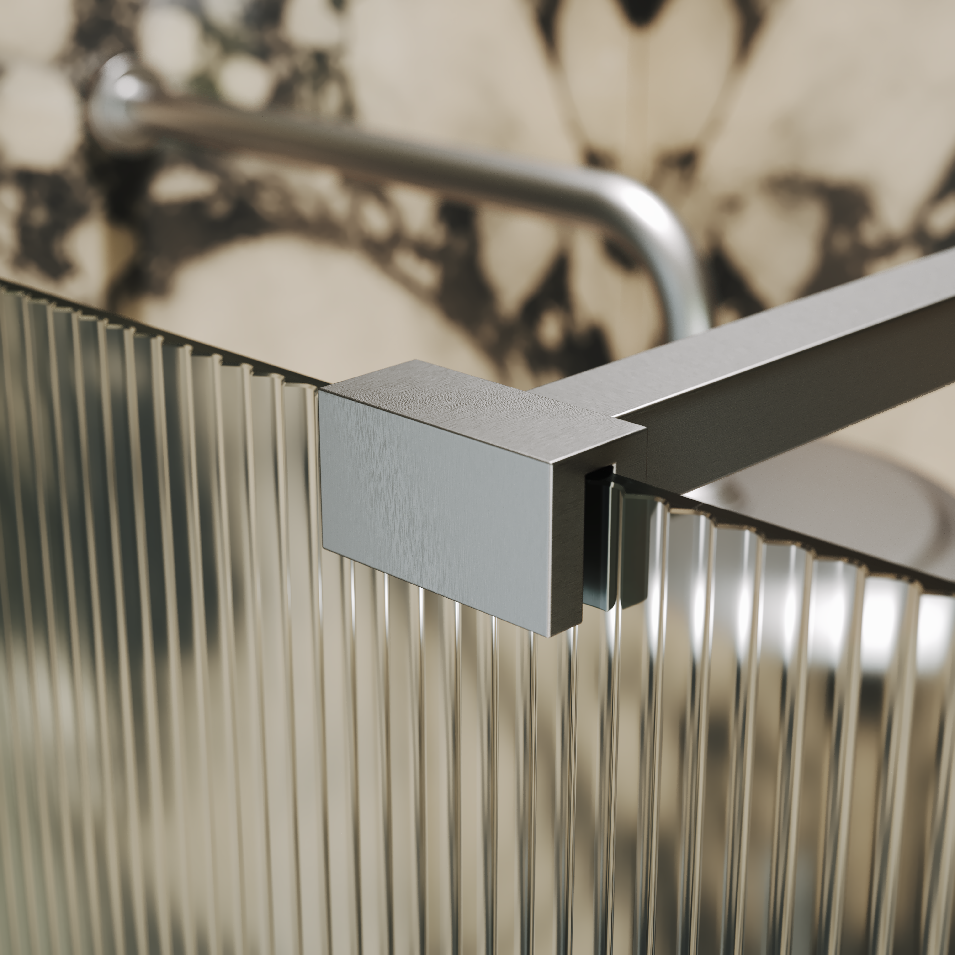 Sterling Reeded Frameless Brushed Stainless Shower Screen