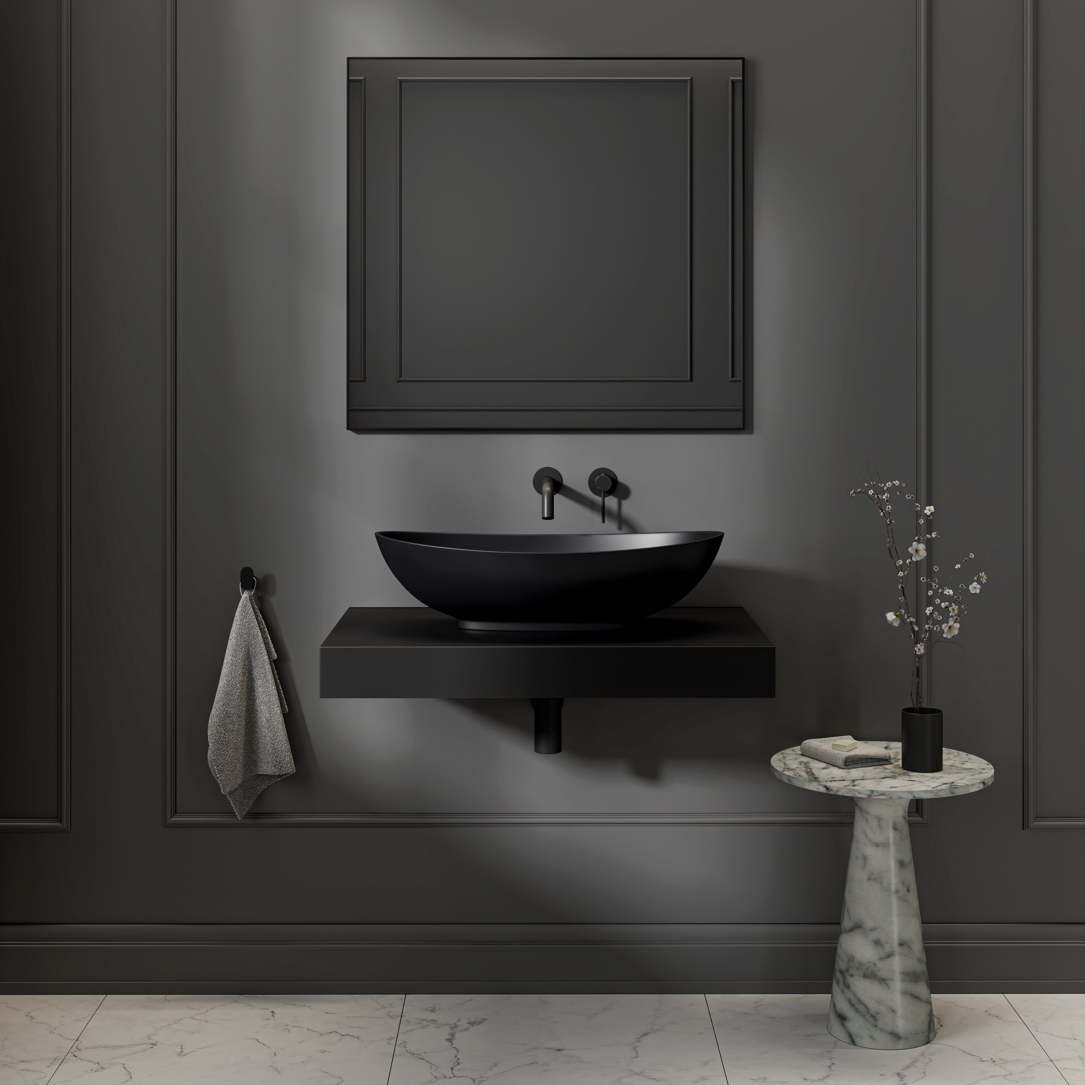 Burton Countertop Stone Basin 625mm Matte Black