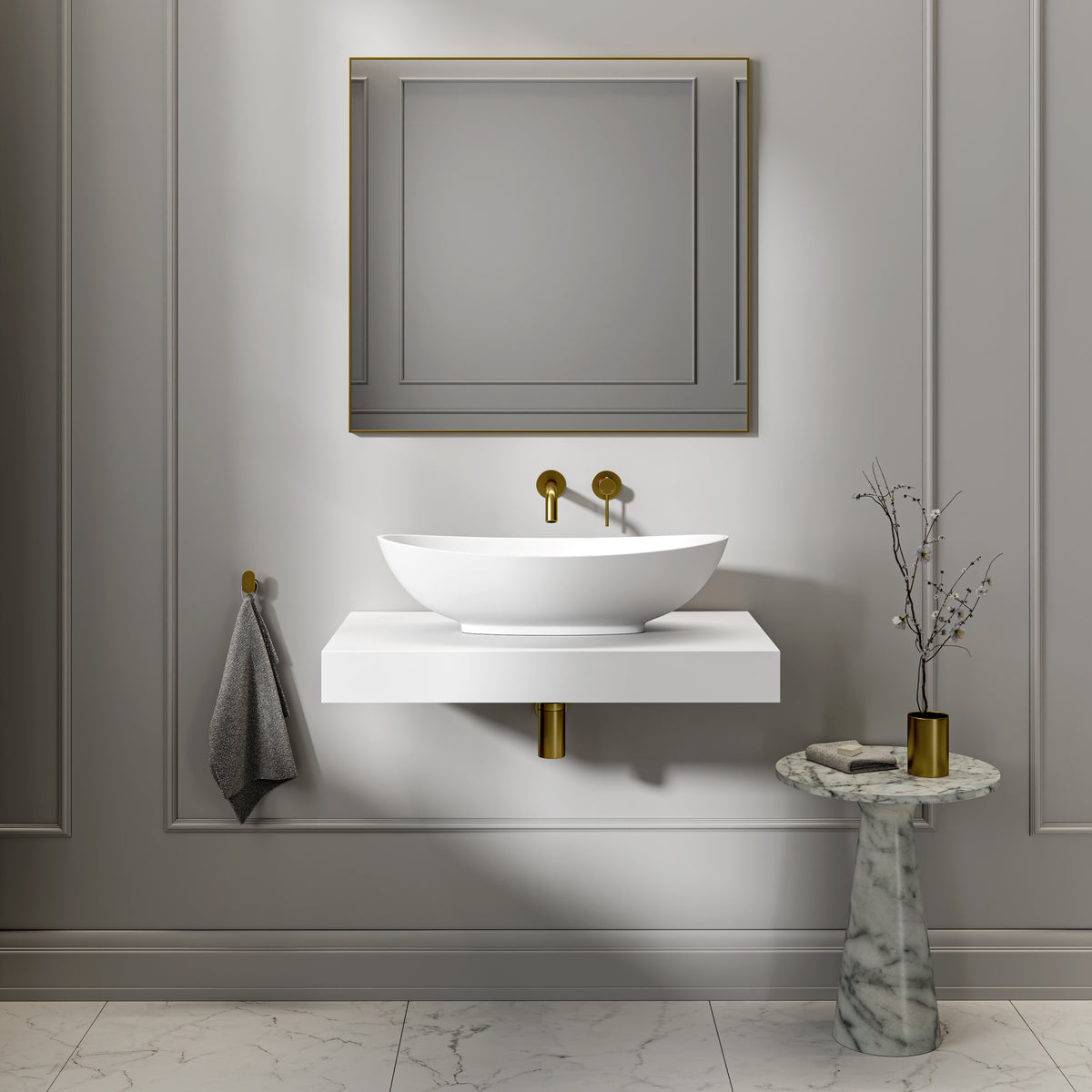 Burton Countertop Stone Basin 625mm White