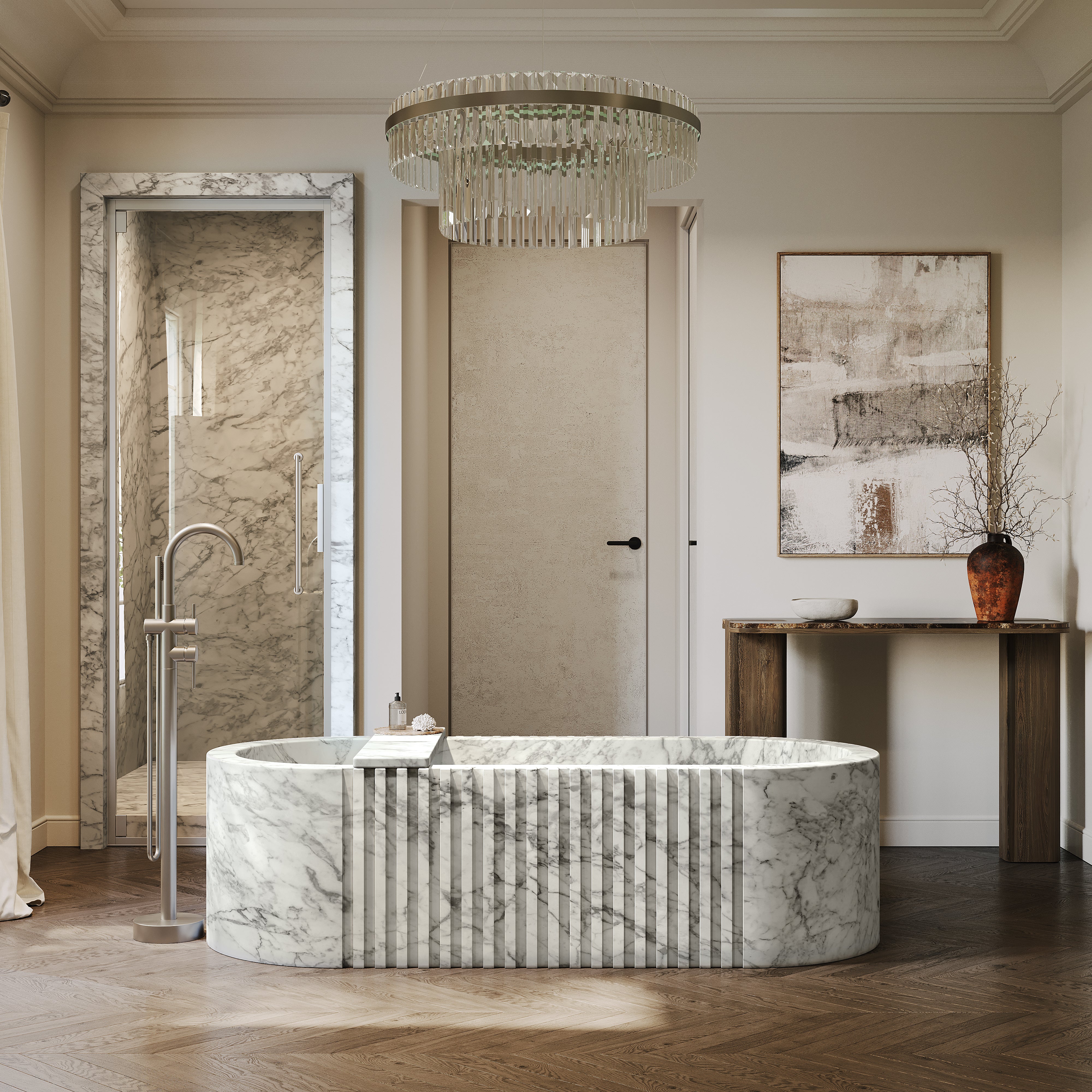 Palladio Carrara Marble Fluted Freestanding Bath 1700mm