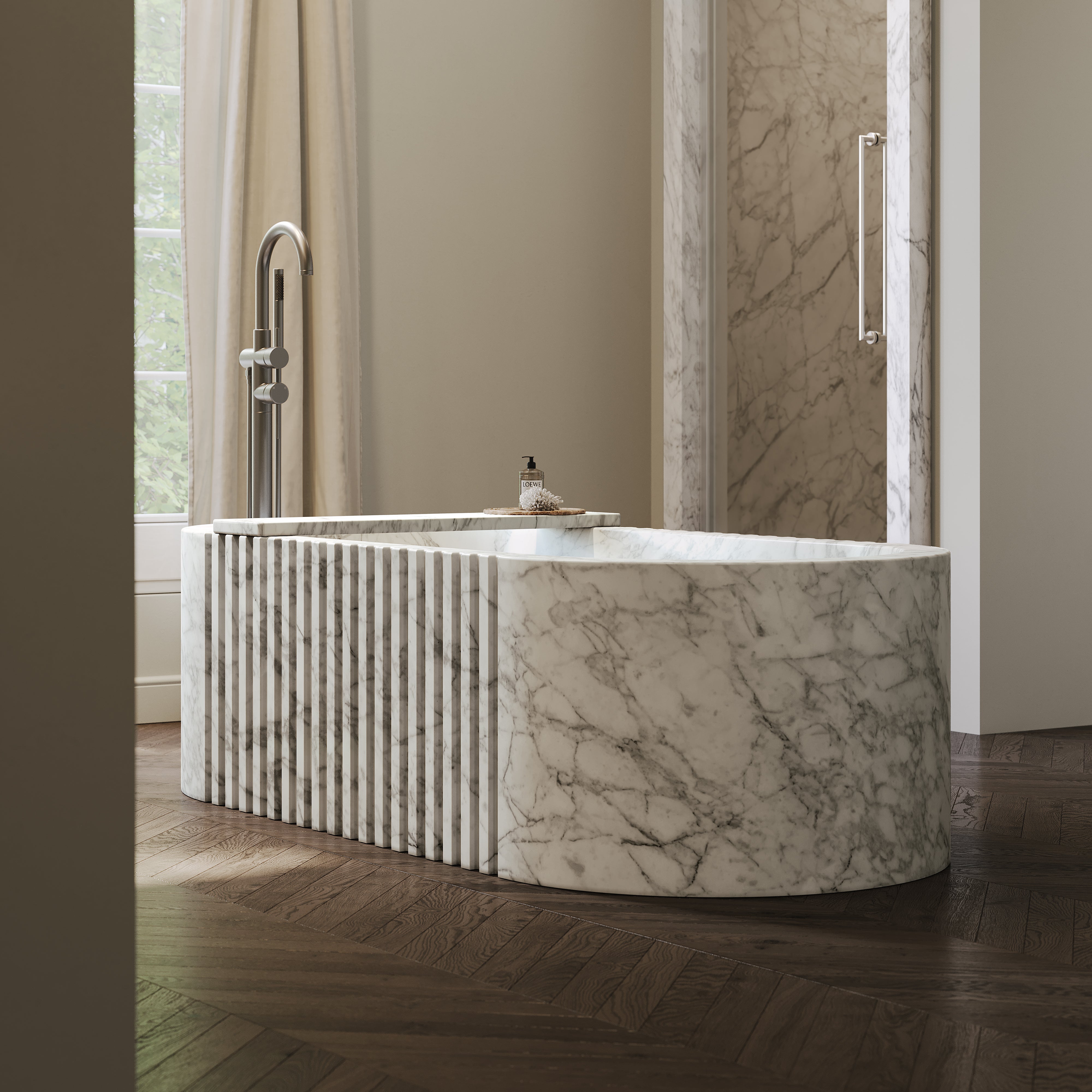 Palladio Carrara Marble Fluted Freestanding Bath 1700mm