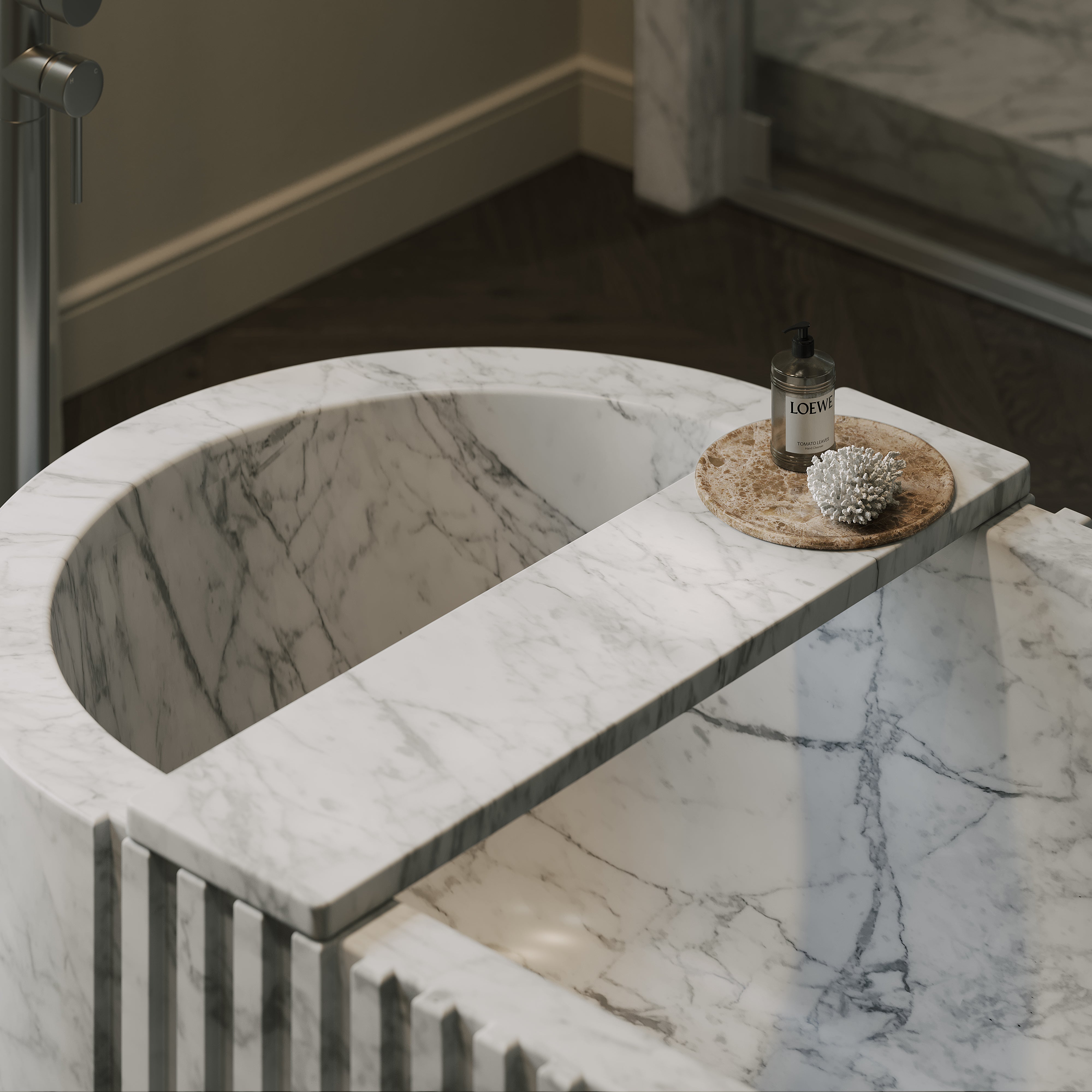 Palladio Carrara Marble Fluted Freestanding Bath 1700mm