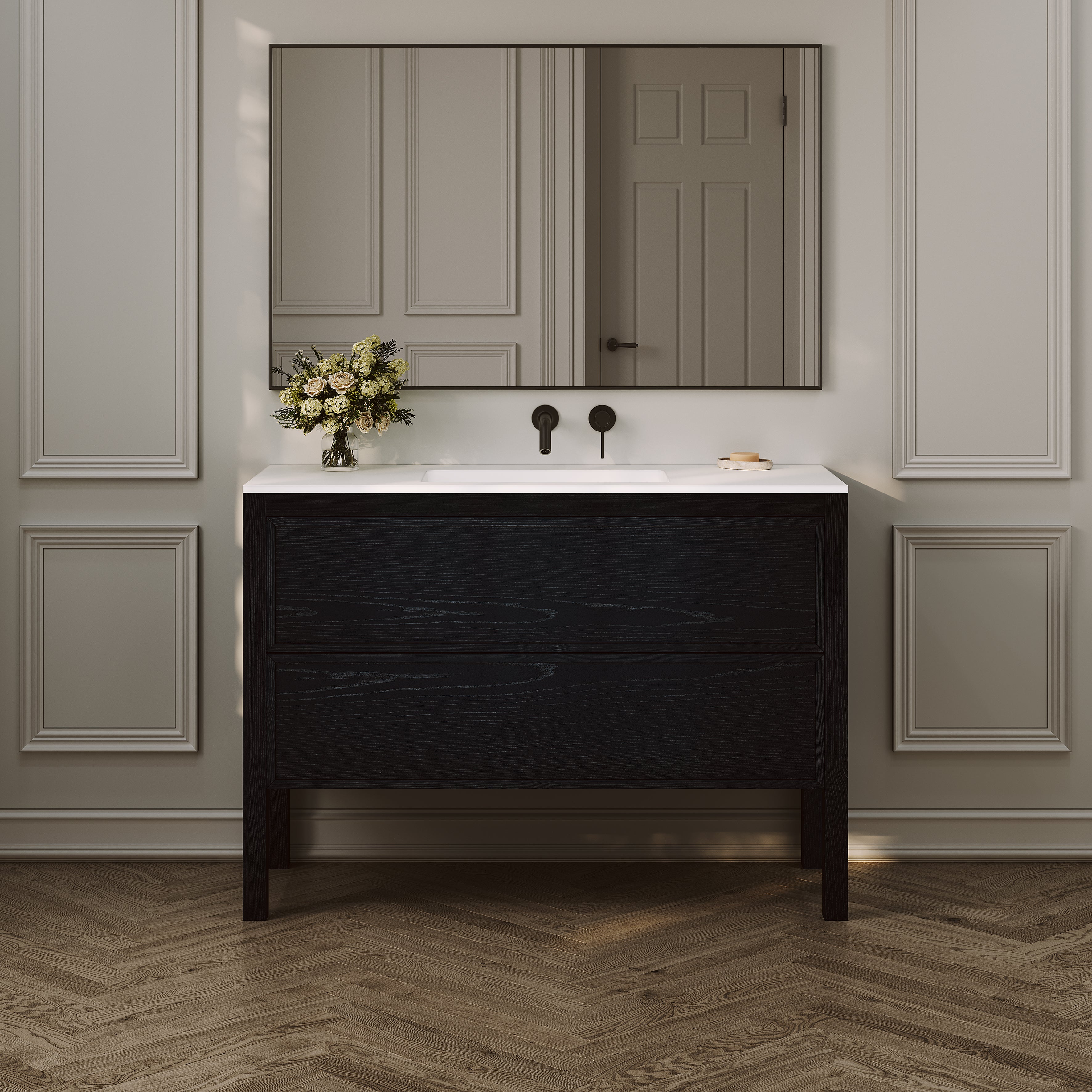 Carter Vanity Unit with Stone Basin (Black Oak 1200mm)