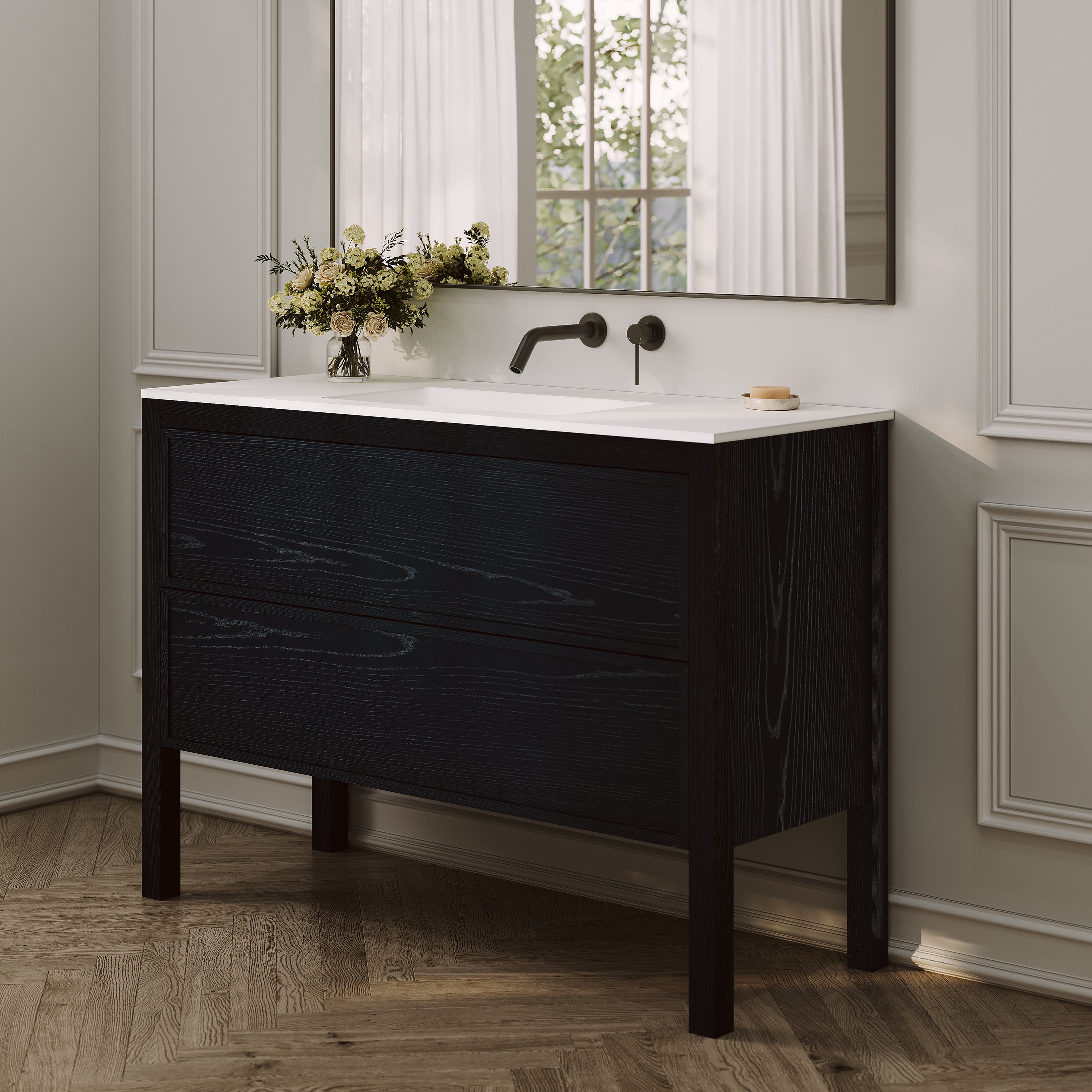 Carter Vanity Unit with Stone Basin (Black Oak 1200mm)