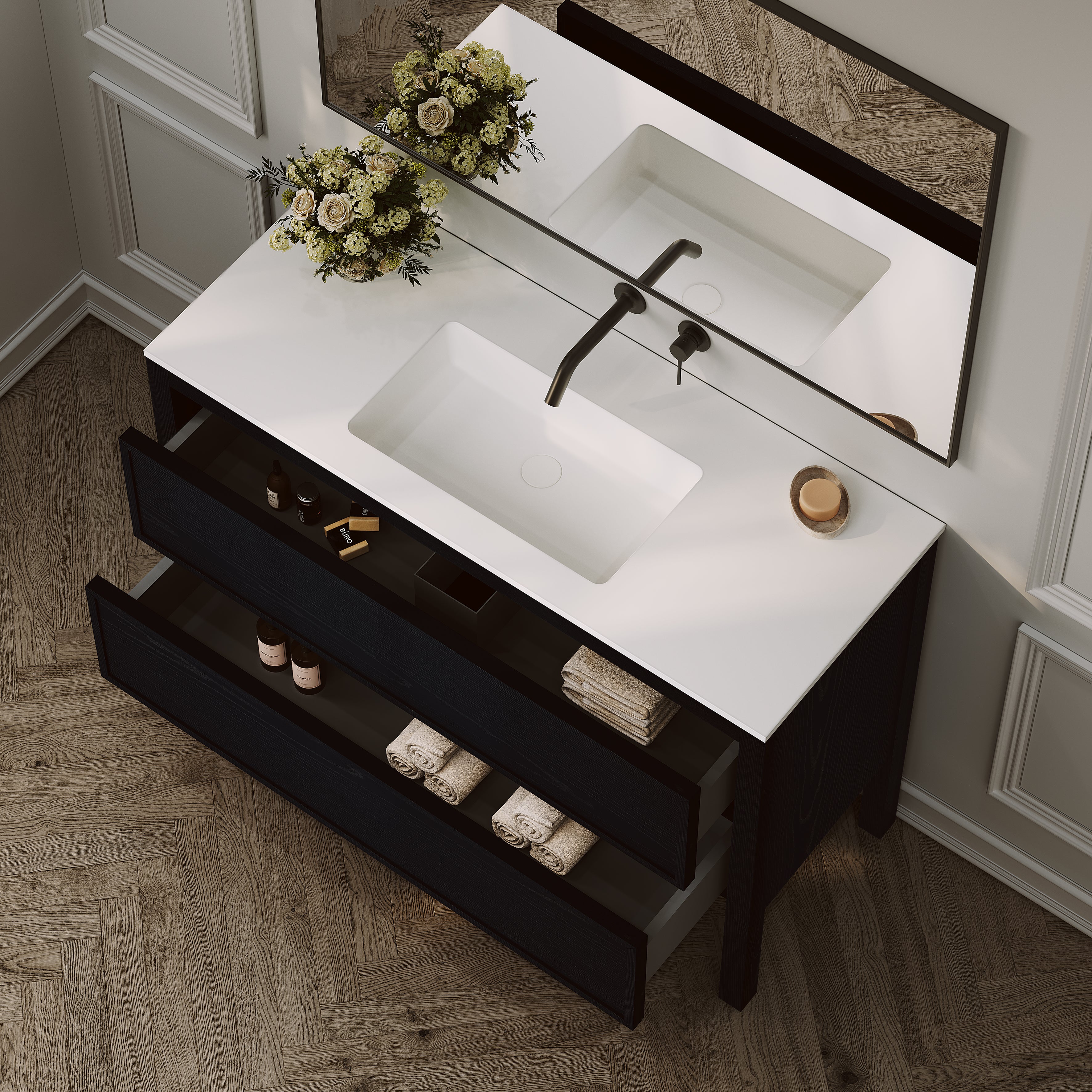 Carter Vanity Unit with Stone Basin (Black Oak 1200mm)