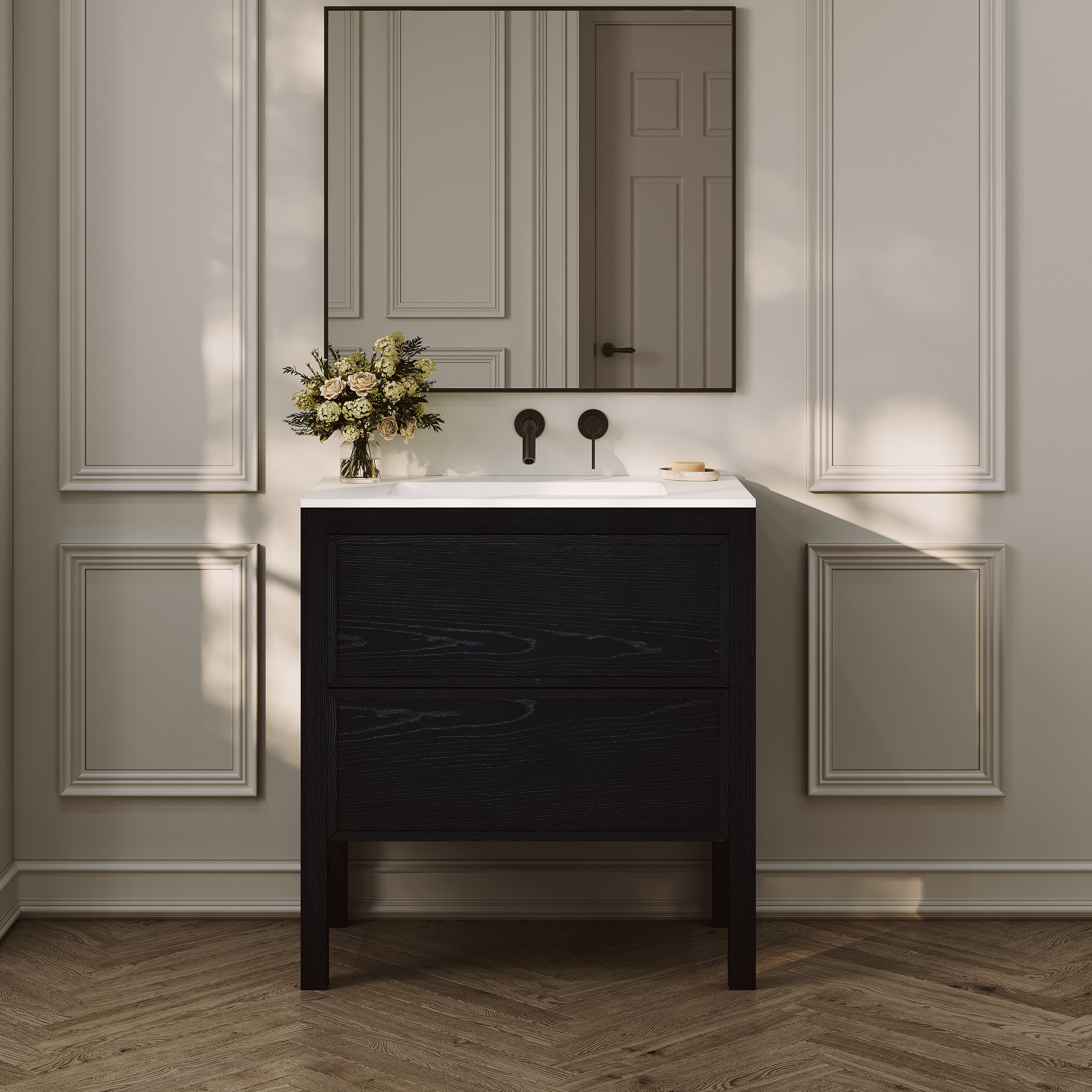 Carter Vanity Unit with Stone Basin (Black Oak 800mm)