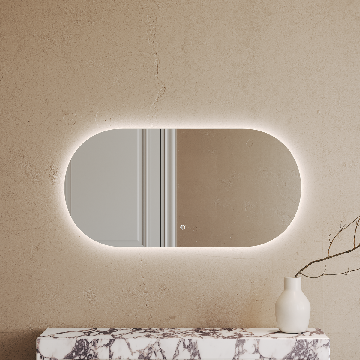 Cellini Oval Mirror with Demister and Light 1200mm