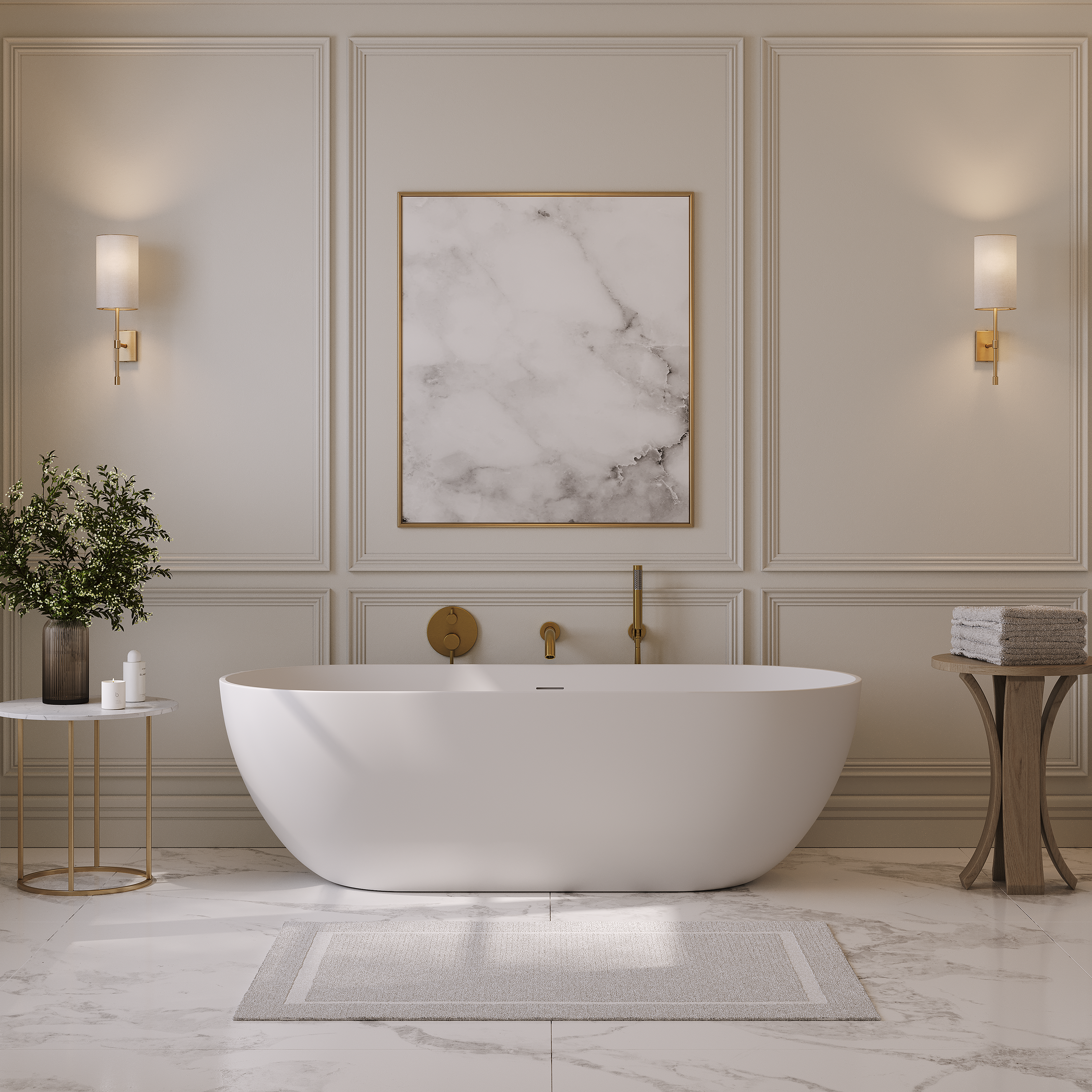 Chesham White Freestanding Stone Bath 1750mm