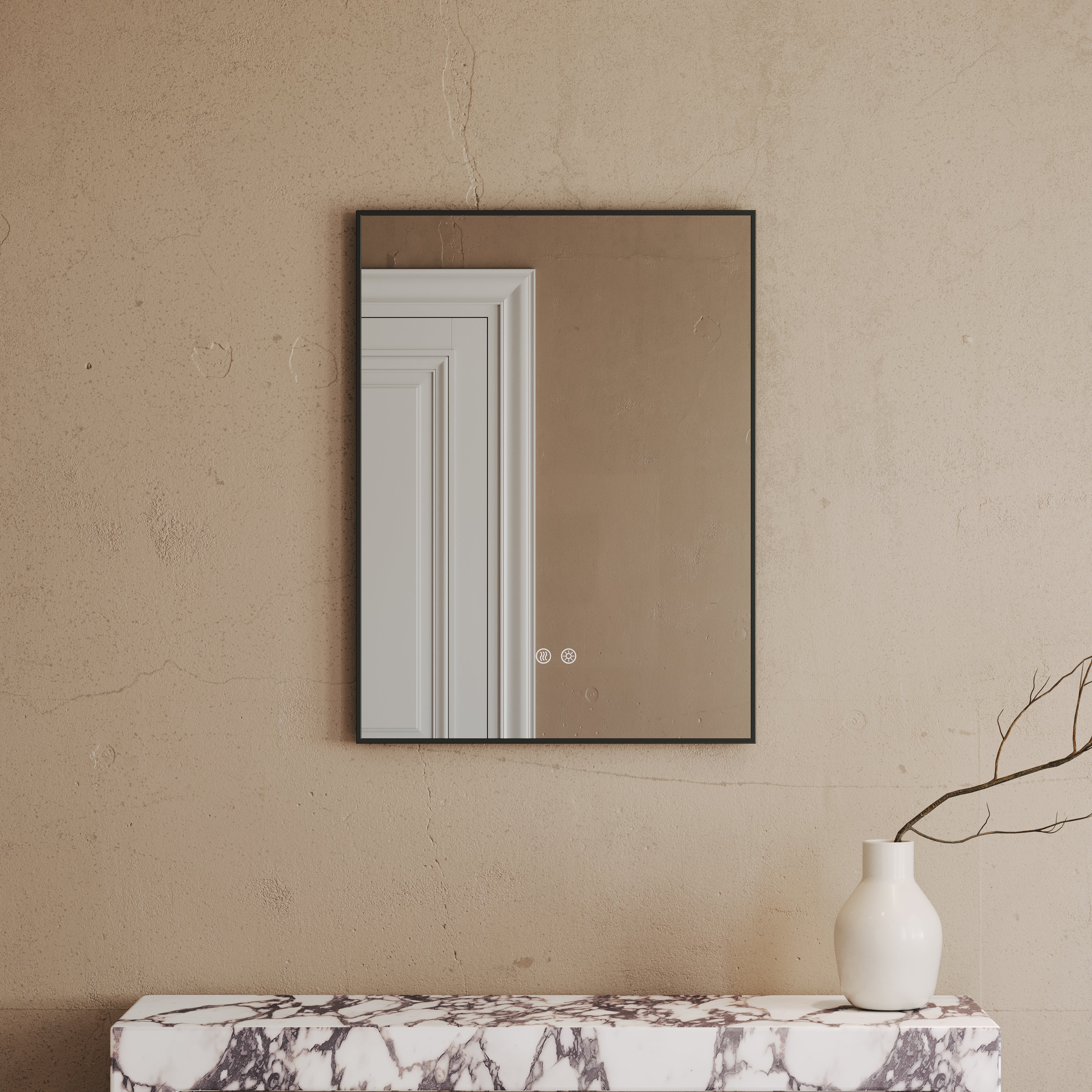 Cielo Matte Black Mirror With Natural White LED light and Demister 600mm