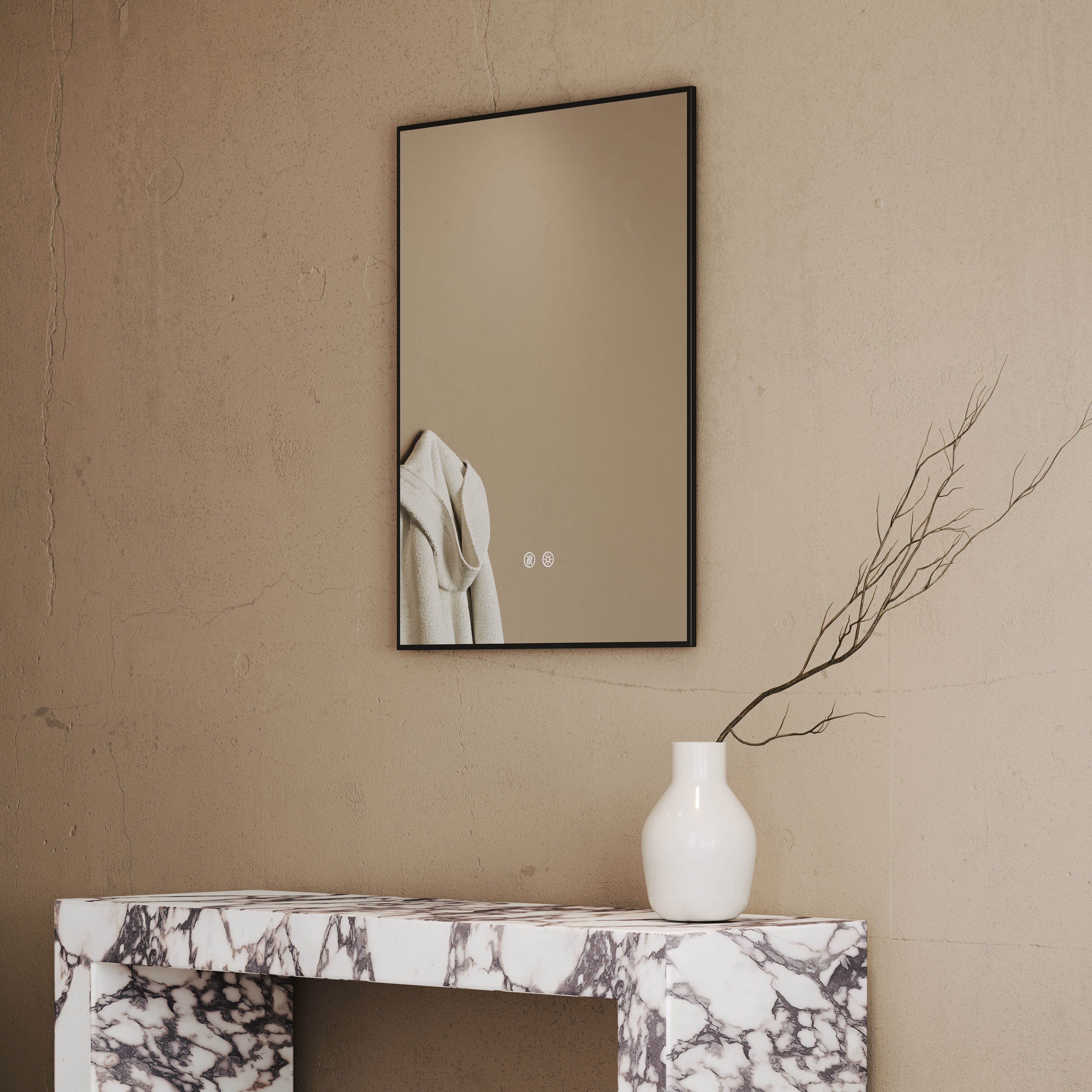Cielo Matte Black Mirror With Natural White LED light and Demister 600mm