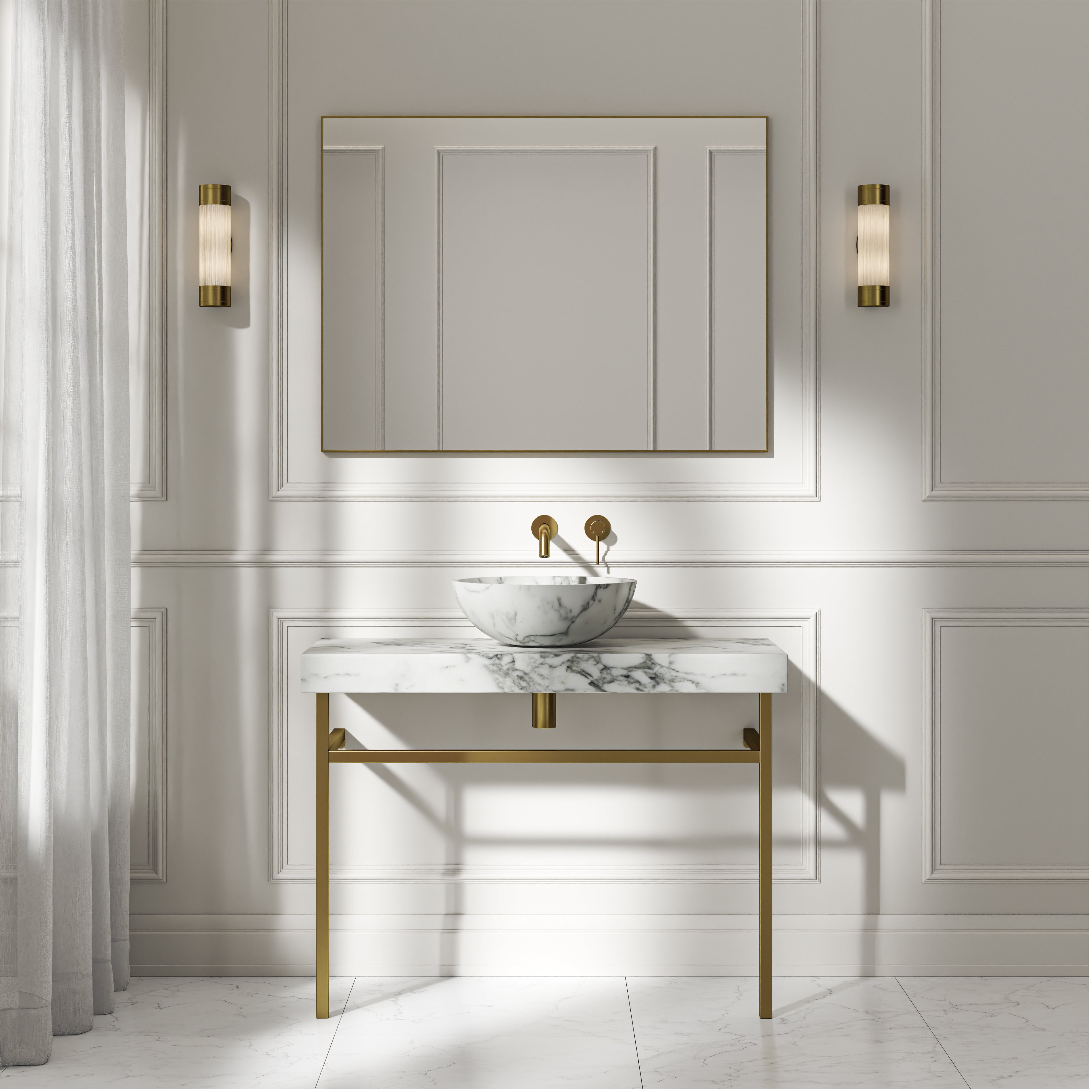 Capola Arabescato Marble Countertop Brushed Gold Vanity Unit 1000mm