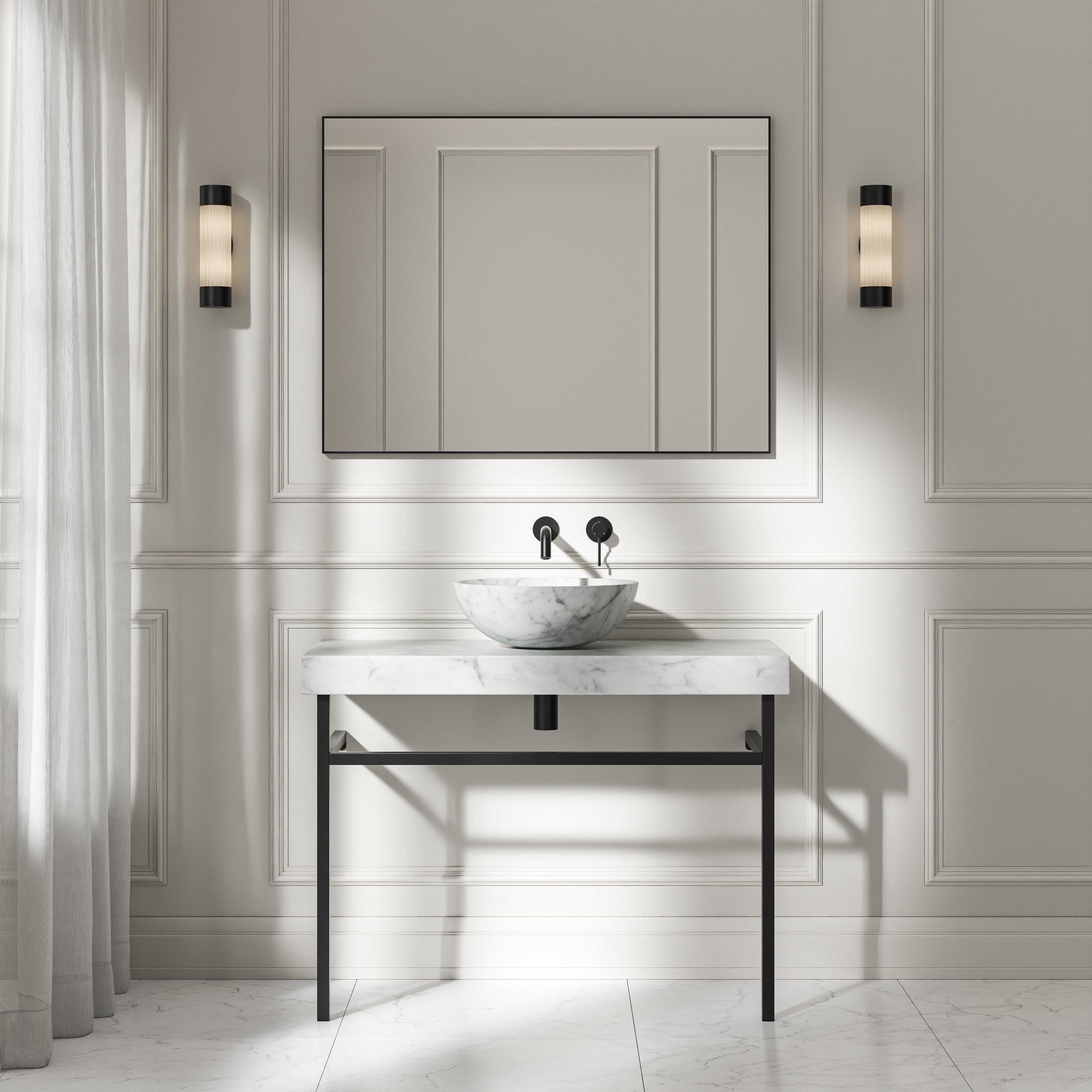 Capola Carrara Marble Countertop Matte Black Vanity Unit 1000mm
