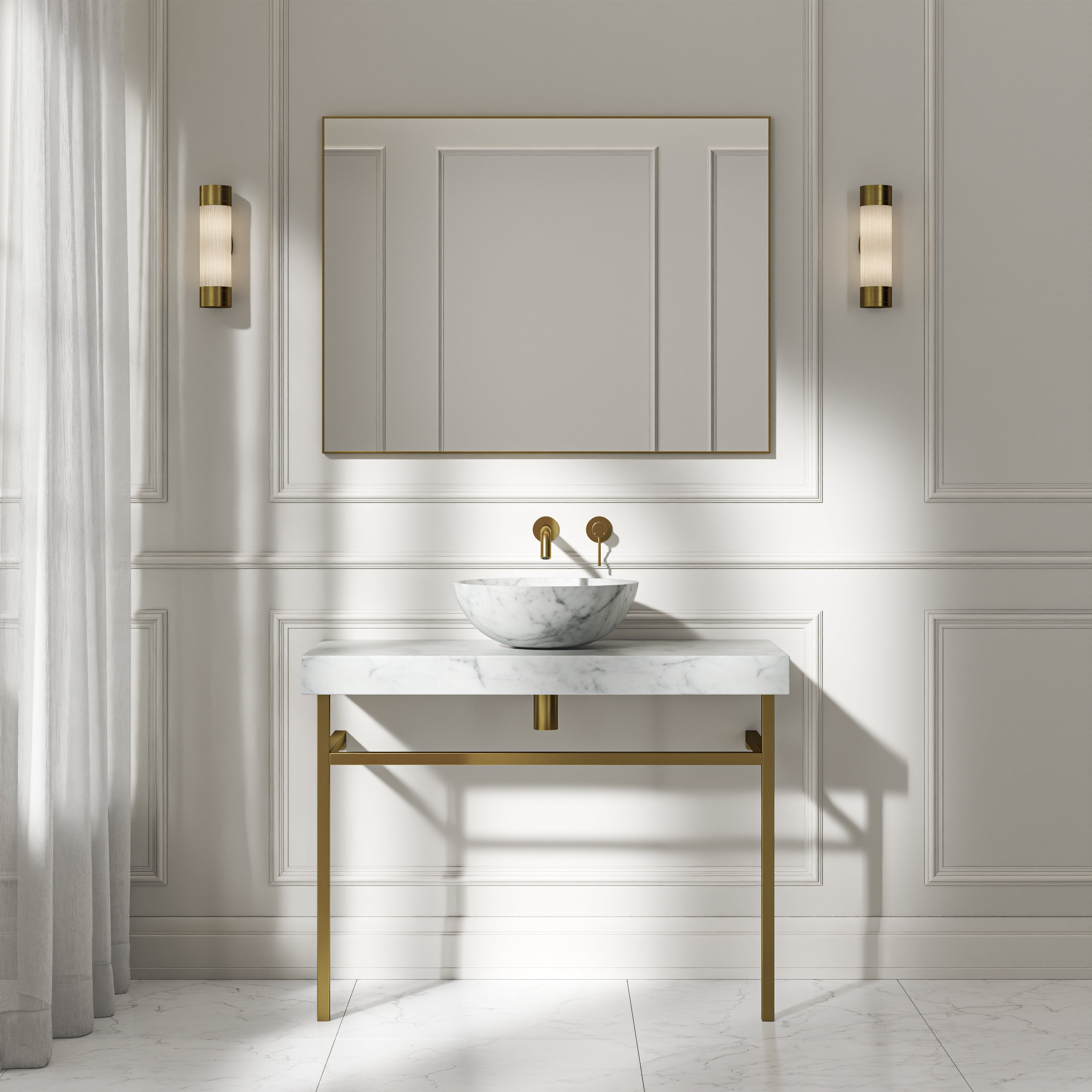Capola Carrara Marble Countertop Brushed Gold Vanity Unit 1000mm