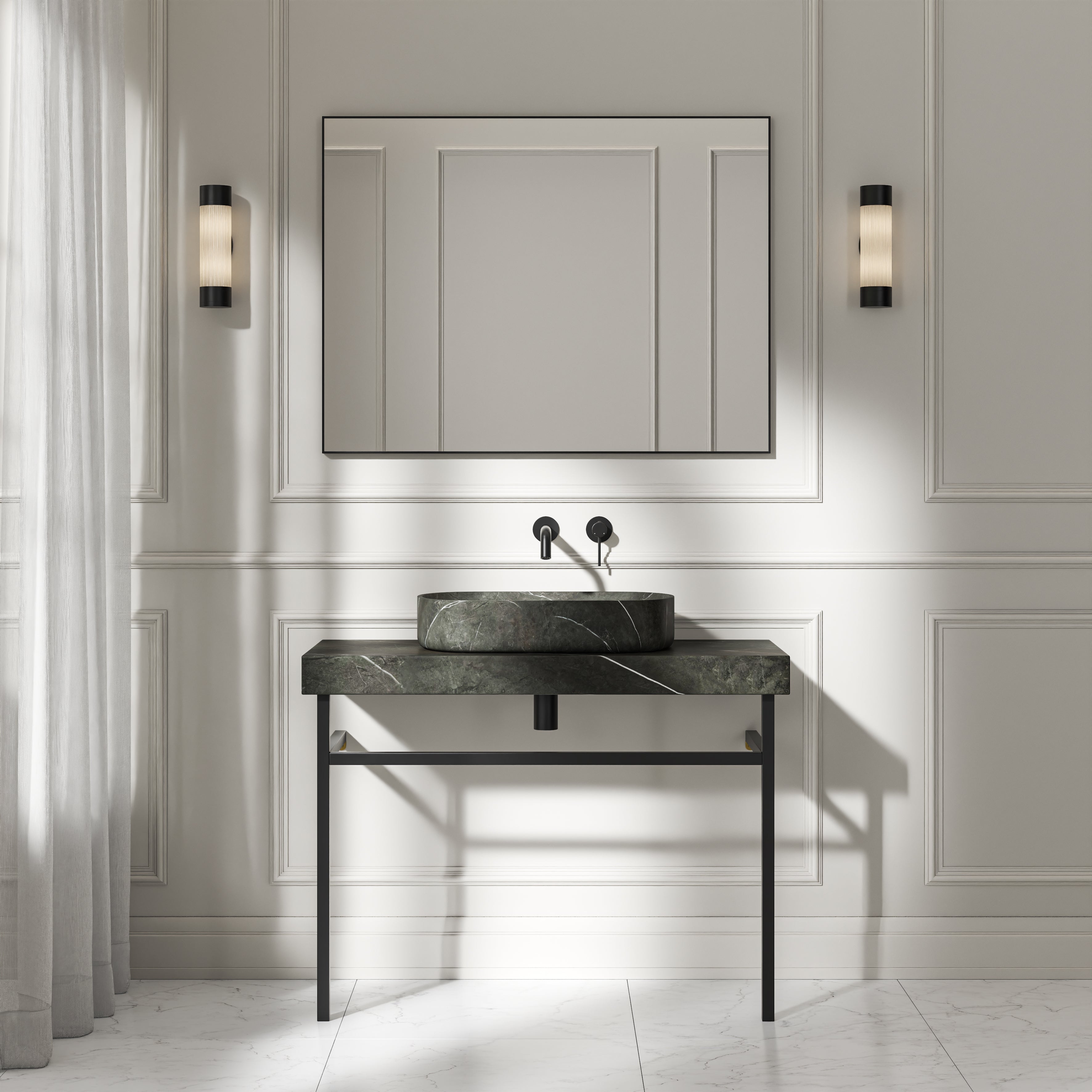 Capola Pietra Grey Marble Countertop Matte Black Vanity Unit 1000mm