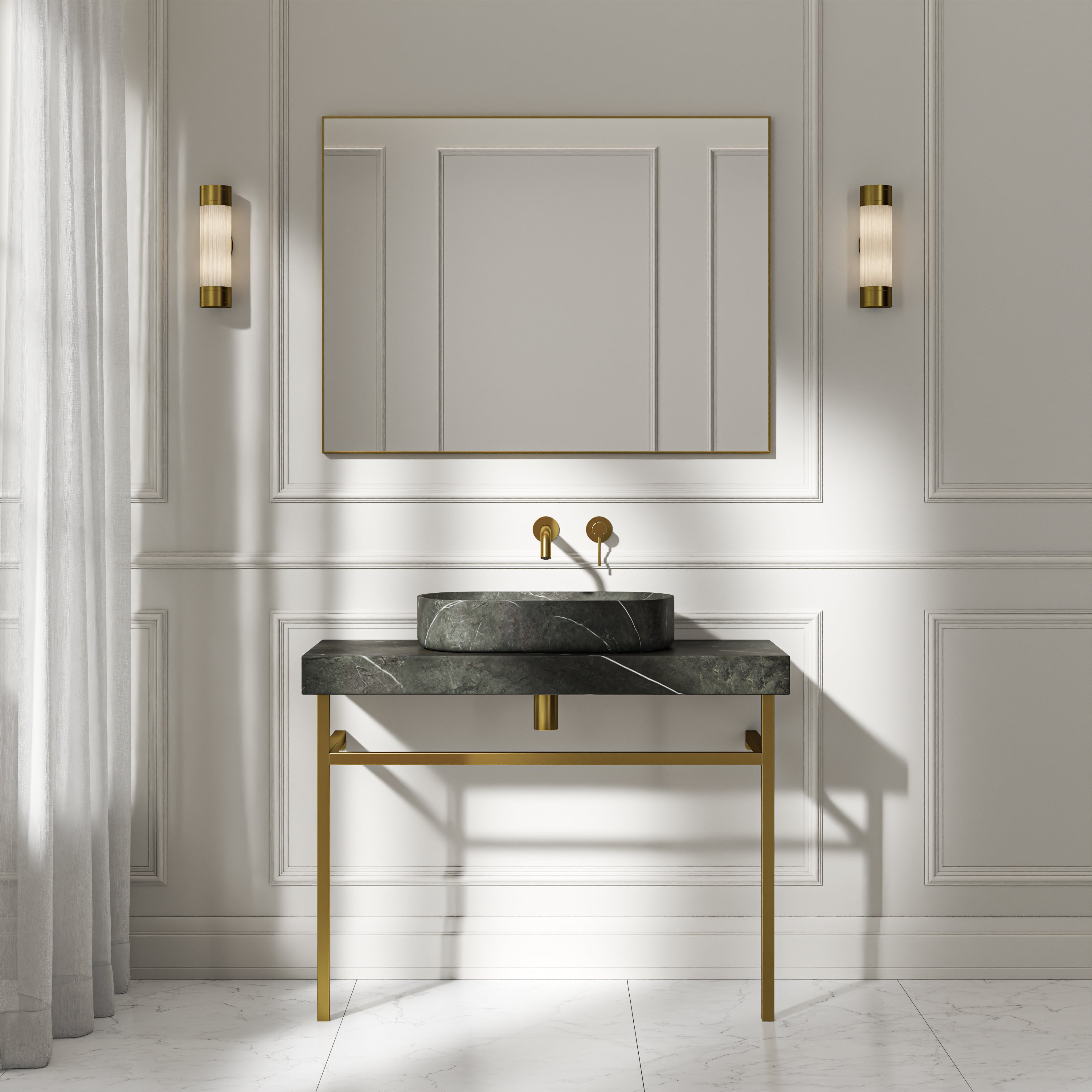 Capola Pietra Grey Marble Countertop Brushed Gold Vanity Unit 1000mm