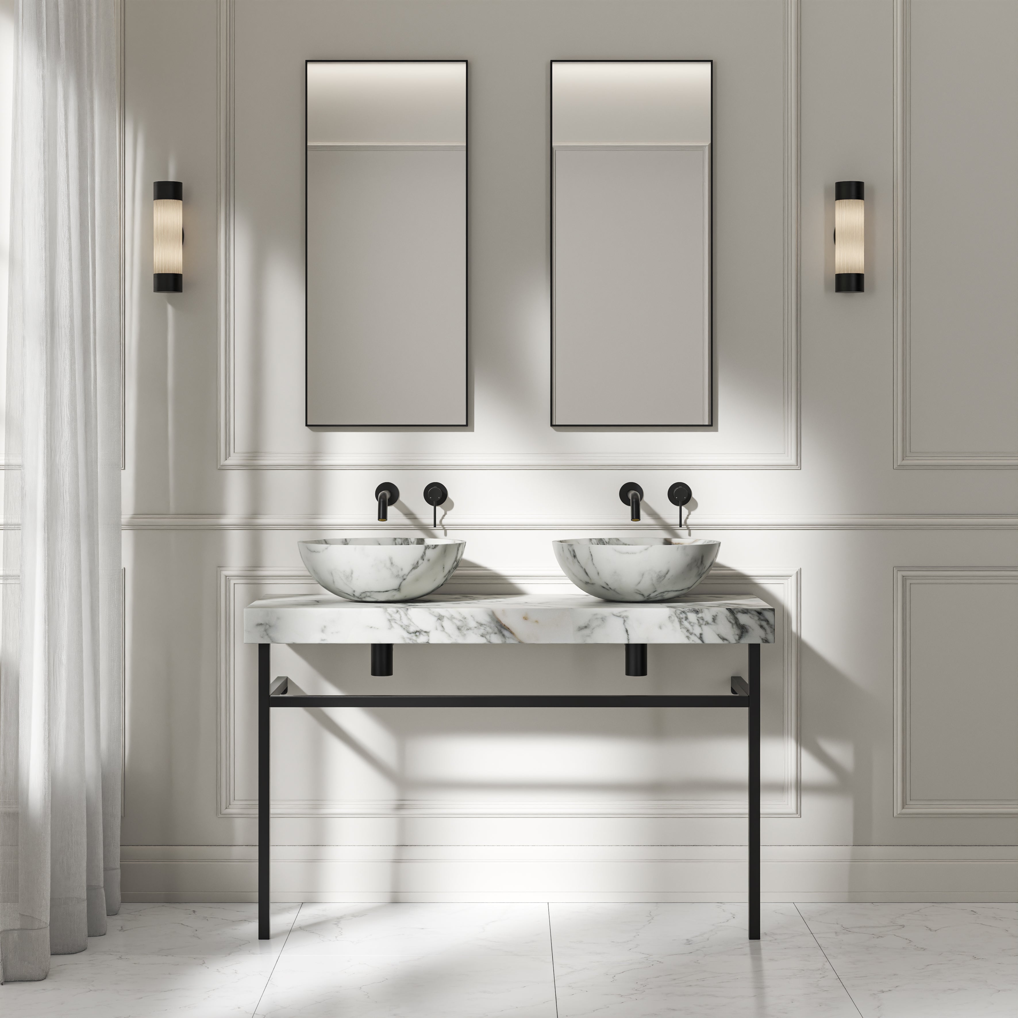 Capola Arabescato Marble Countertop Matte Black Vanity Unit 1200mm